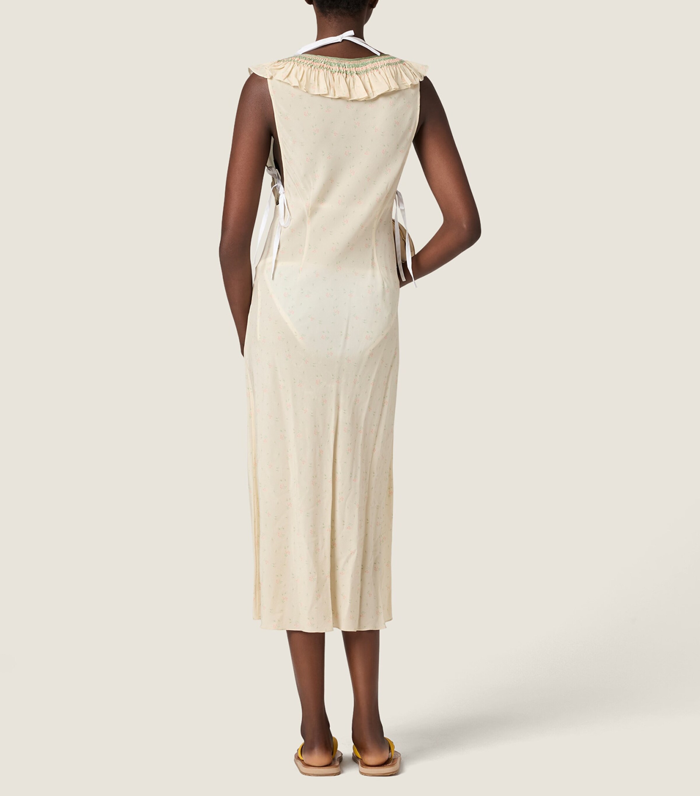 Miu Miu Womens Embroidered Marocain Midi Dress Neutral Image 3
