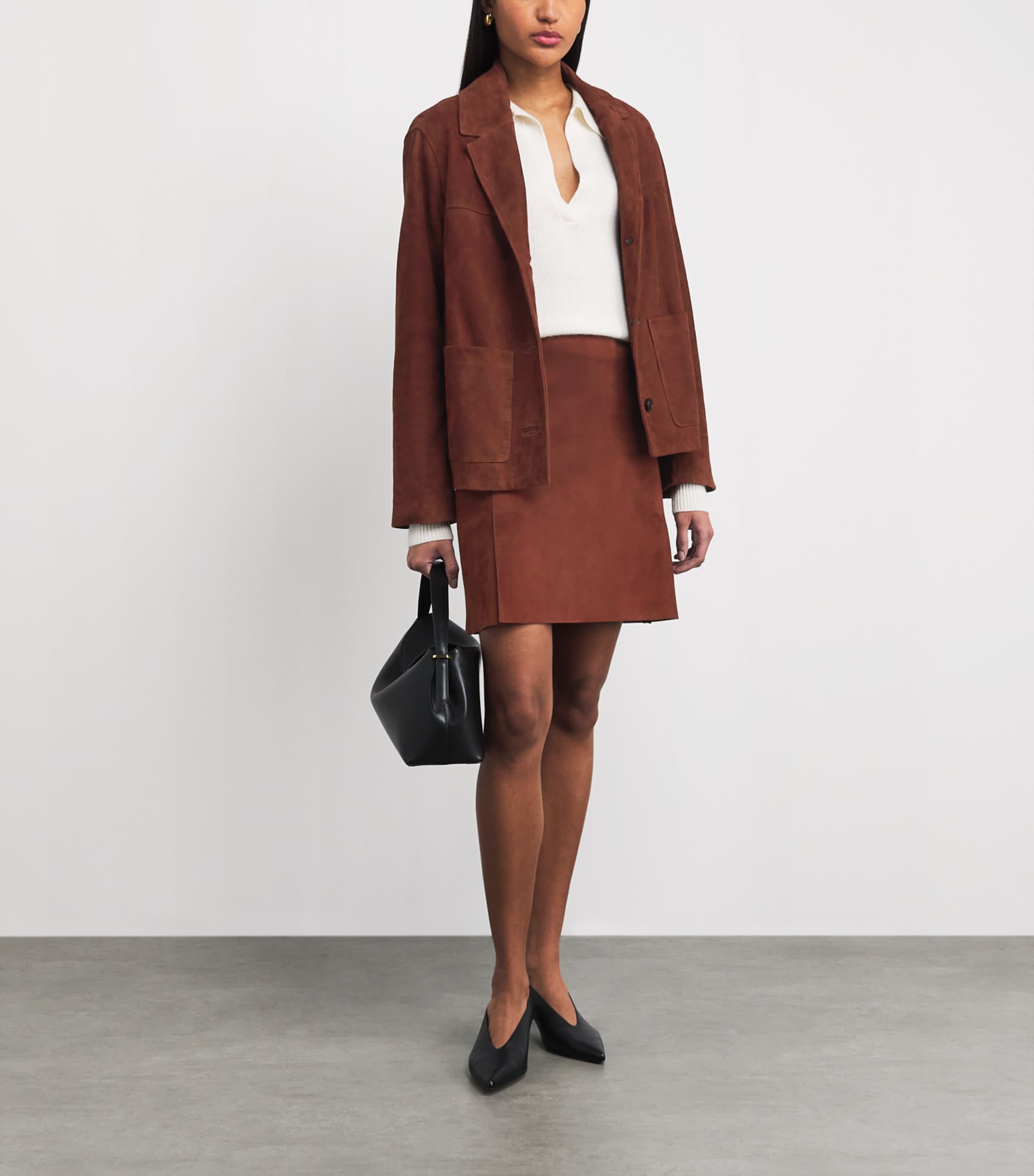 Yves Salomon Womens Lambskin Suede Collared Jacket Image 2