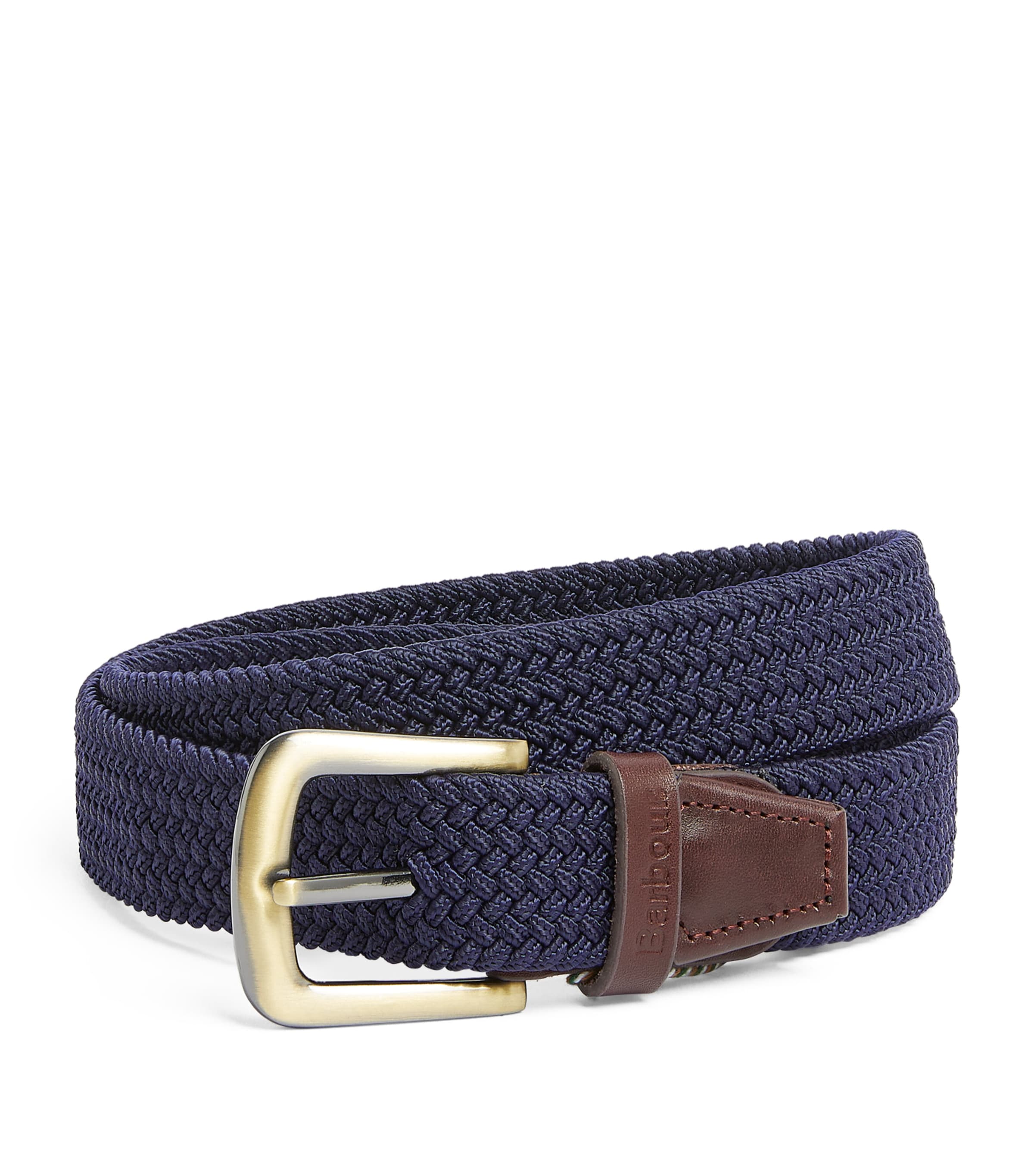 BARBOUR LEATHER-TRIMMED WOVEN BELT