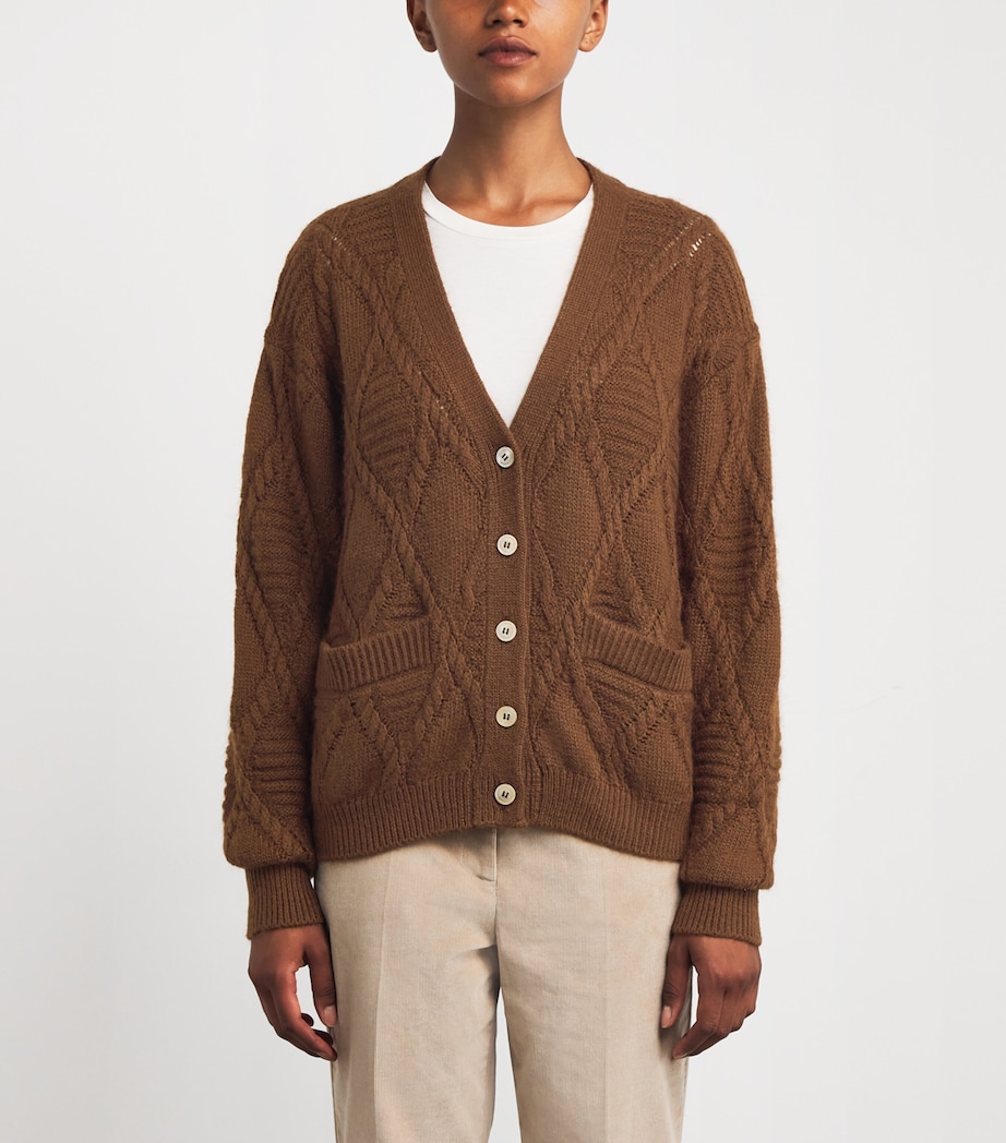 Rope Knit V-Neck Cardigan BROWN Image 3