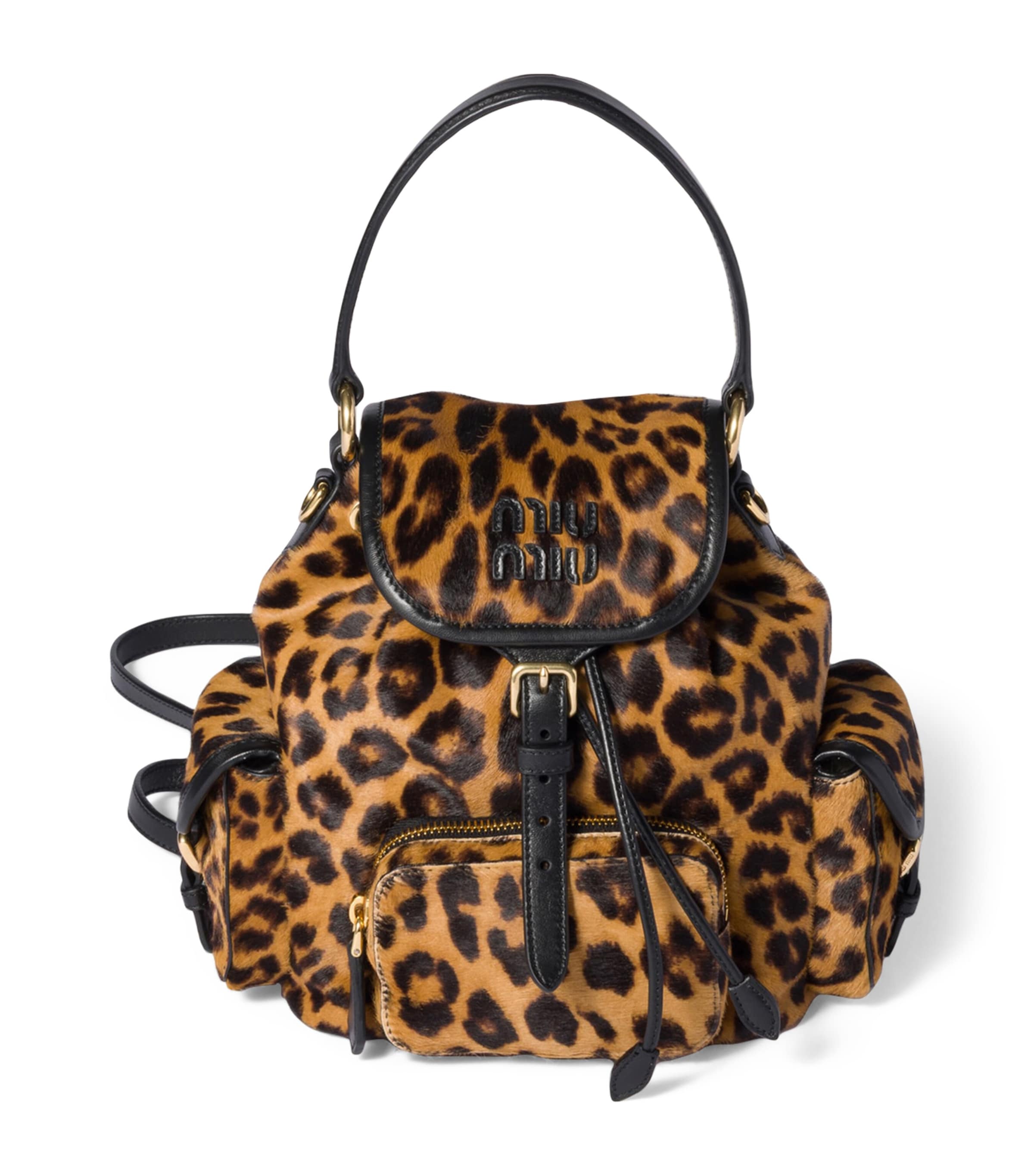 Miu Miu Neutral Calf Hair Leopard Backpack | Harrods UK display picture 1