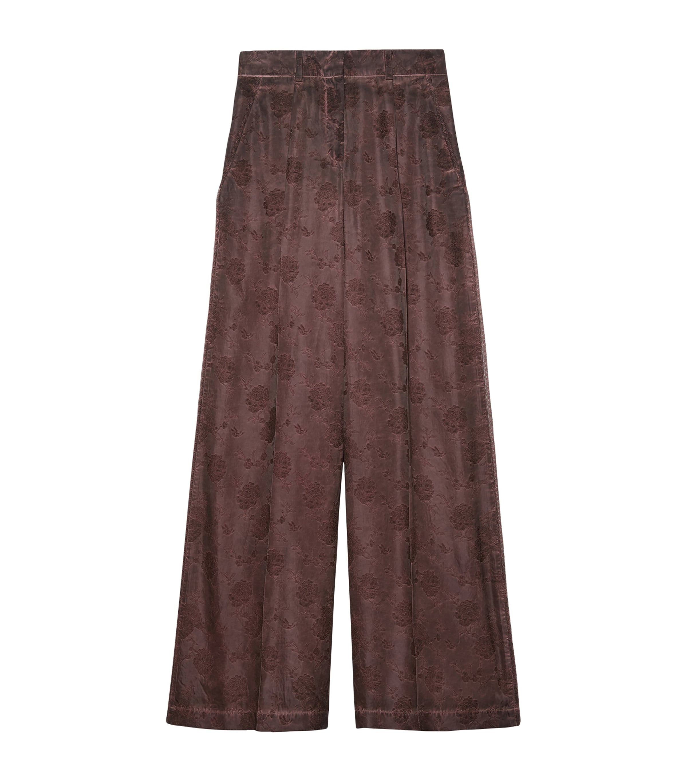 MAX&Co. Womens Floral Wide-Leg Trousers Chocolate Image 1