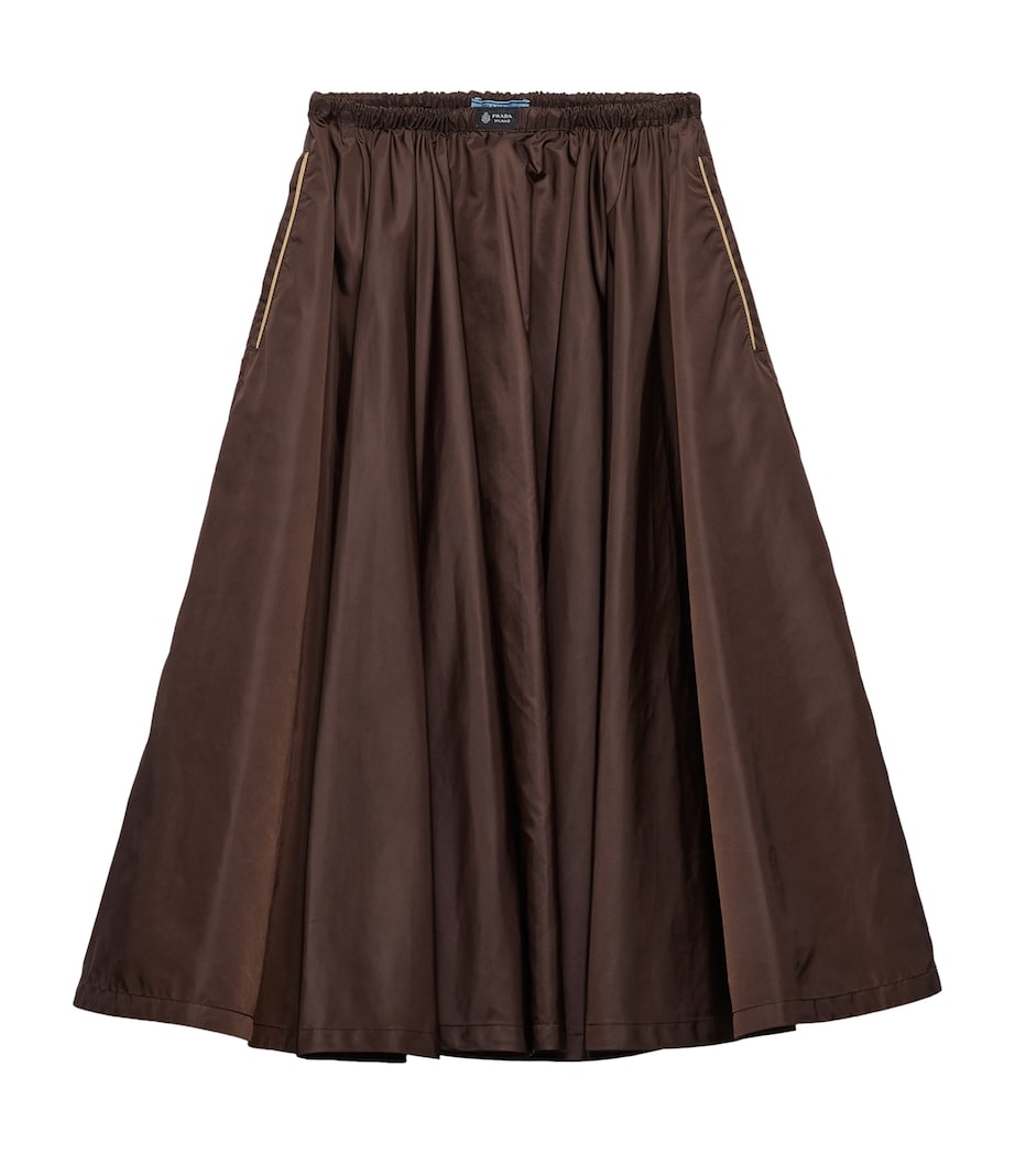 Prada Womens Re-Nylon Gathered Midi Skirt Brown Image 1