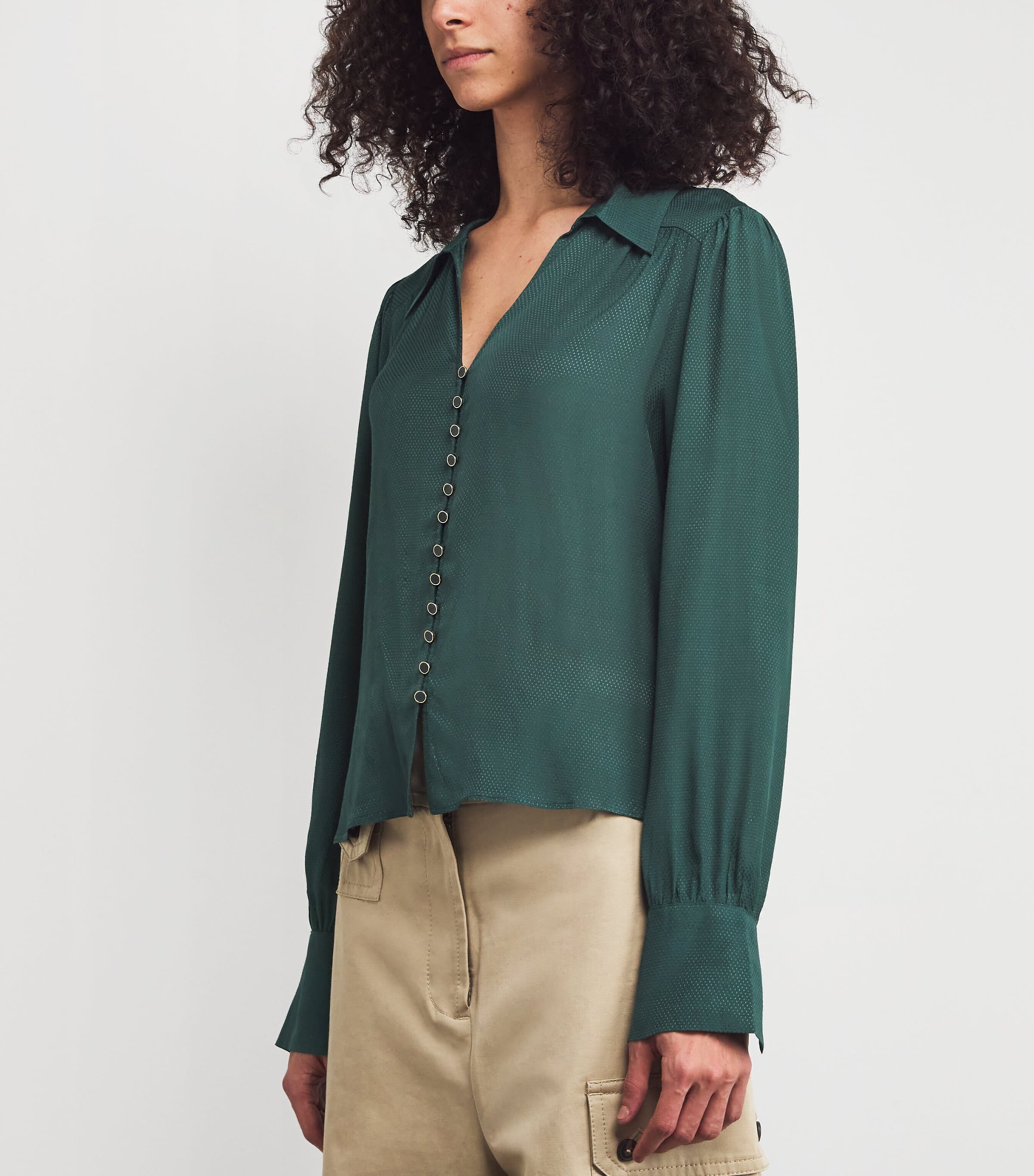 Collared Long-Sleeve Blouse DEEP EMERALD Image 3