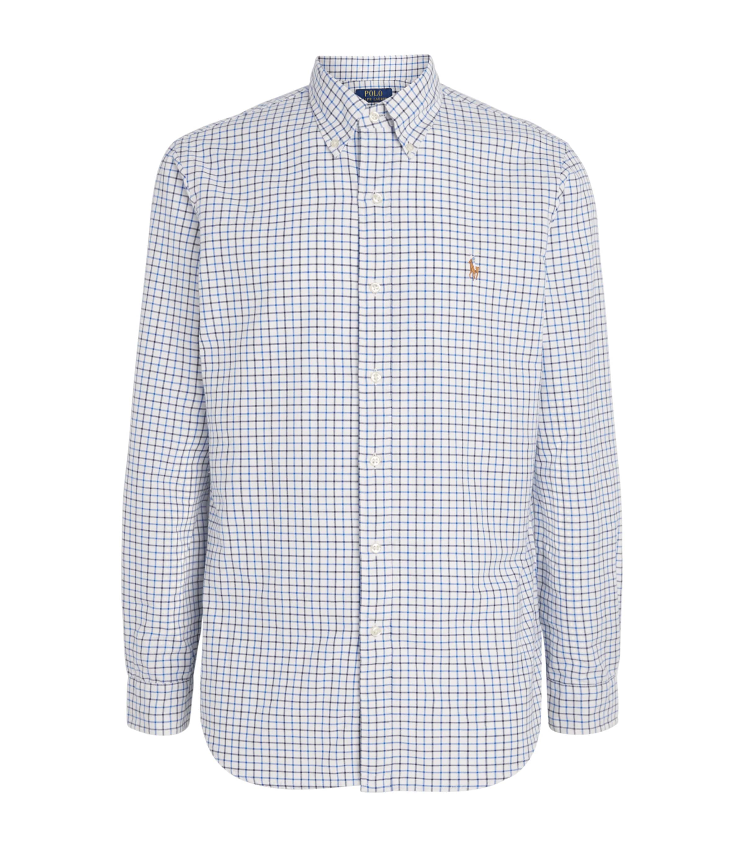 Cotton Tattersall Oxford Shirt WHITE BLUE Image 1