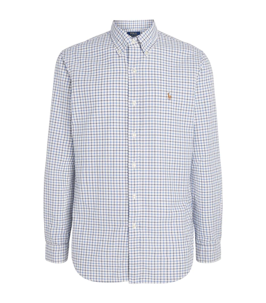 Cotton Tattersall Oxford Shirt WHITE BLUE Image 1