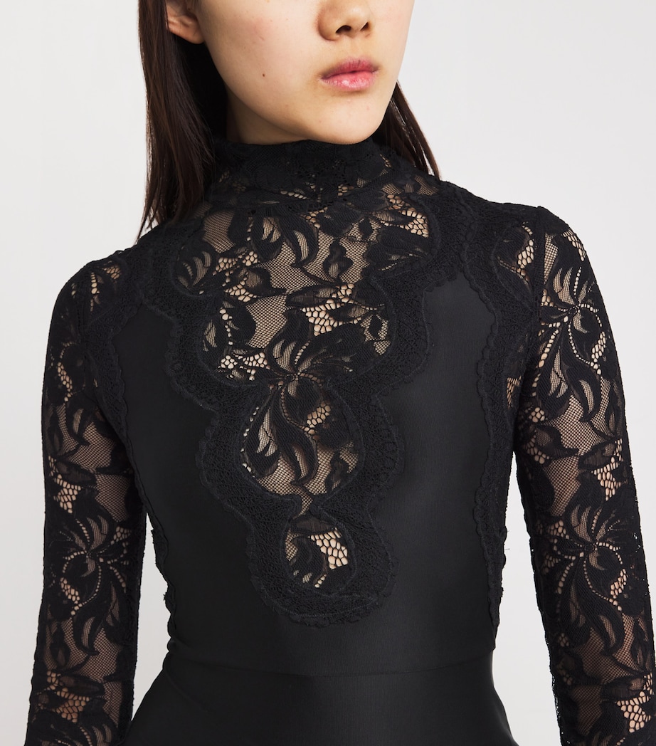 Lace-Trim Maxi Dress P001 BLACK Image 6