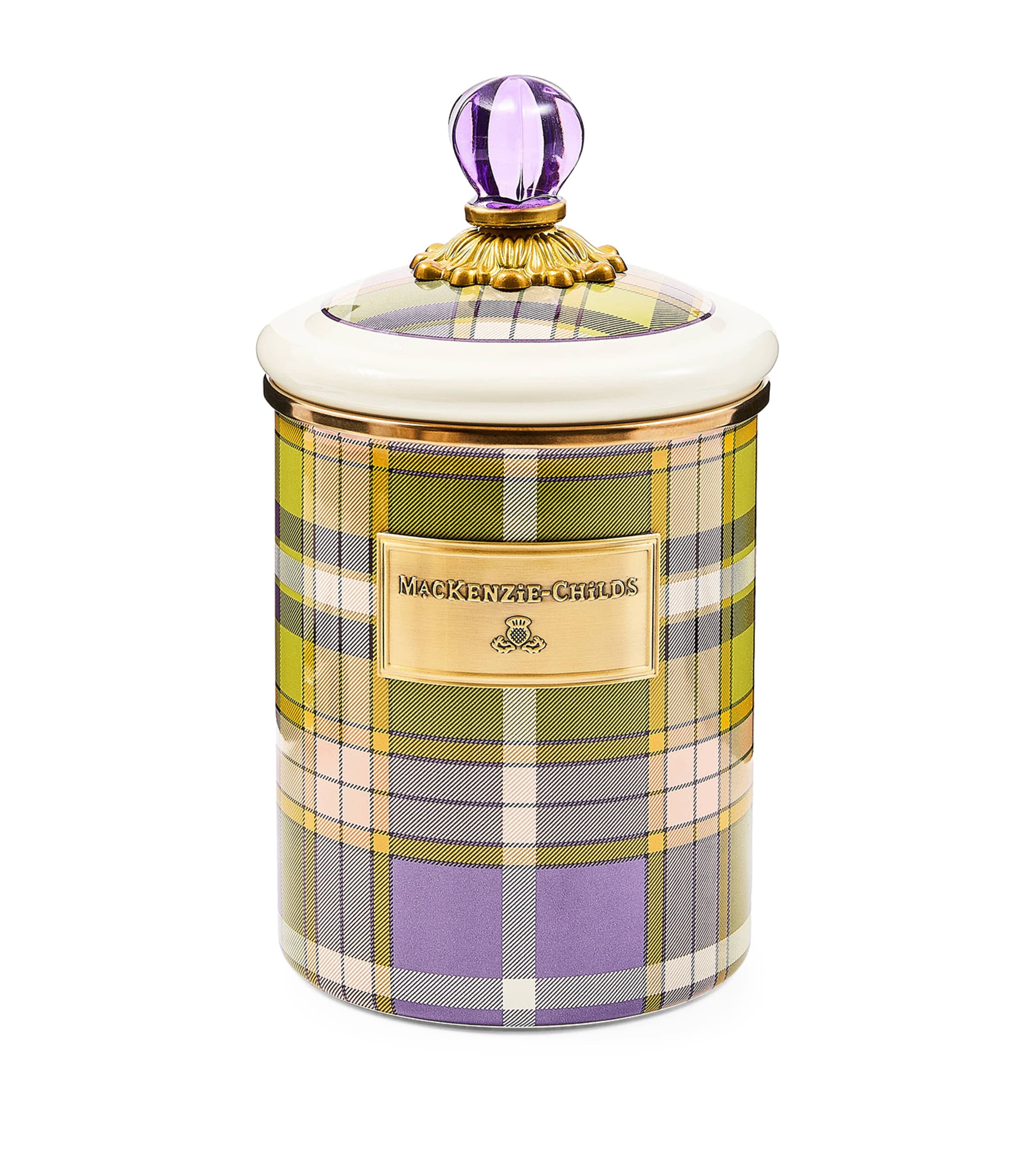 MacKenzie-Childs Medium Steel Violet Check Canister (21.5cm) Violet Image 1