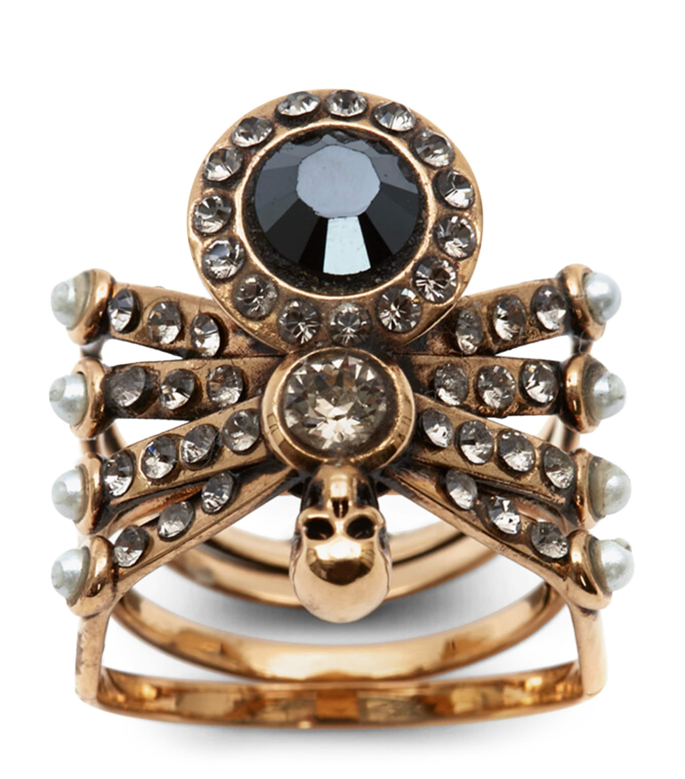 Shop Alexander Mcqueen Embellished Spider Ring In Metallic