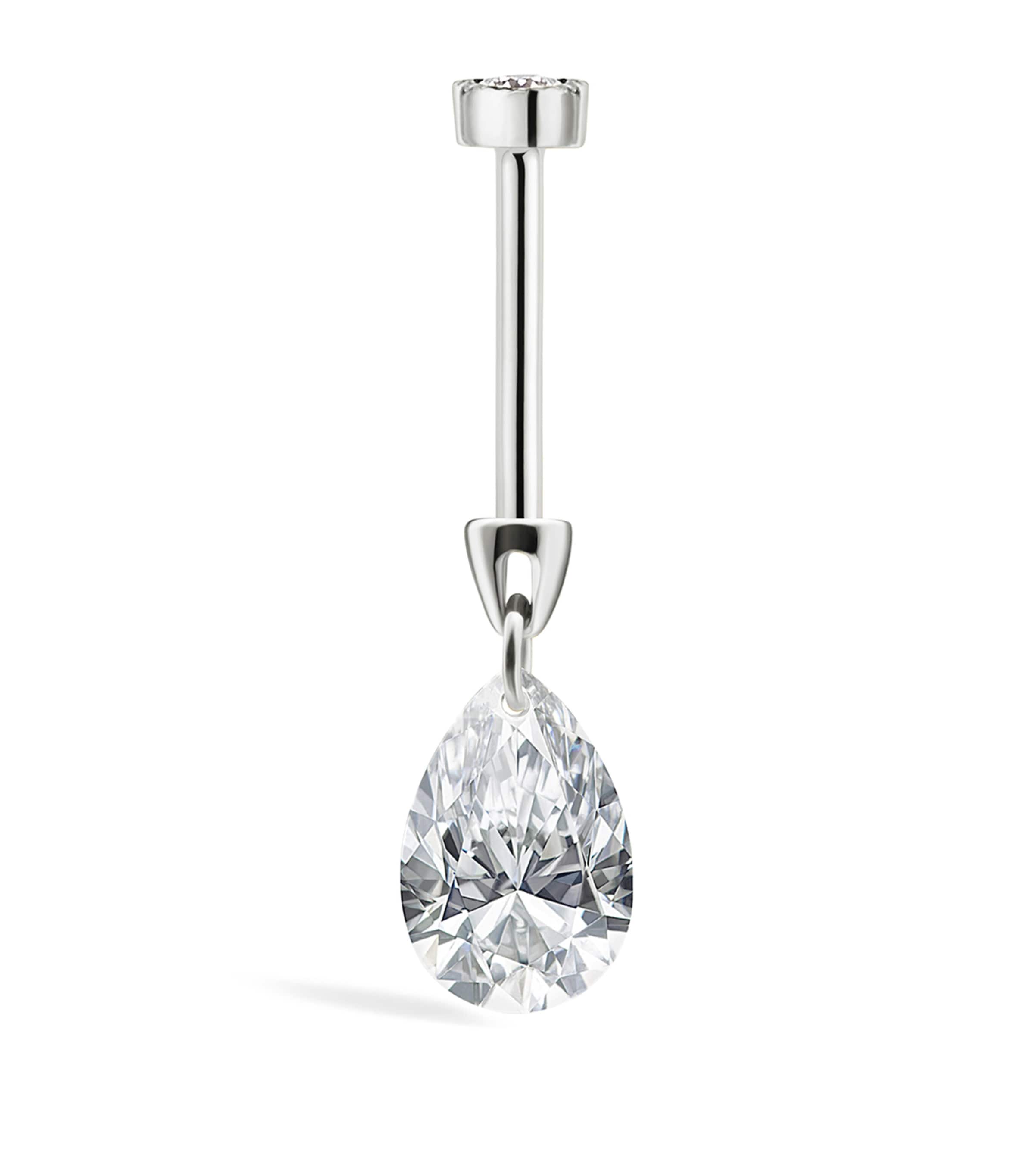 White Gold Floating Pear Diamond Charm Threaded Stud Earring (6mm) WHITE GOLD Image 5