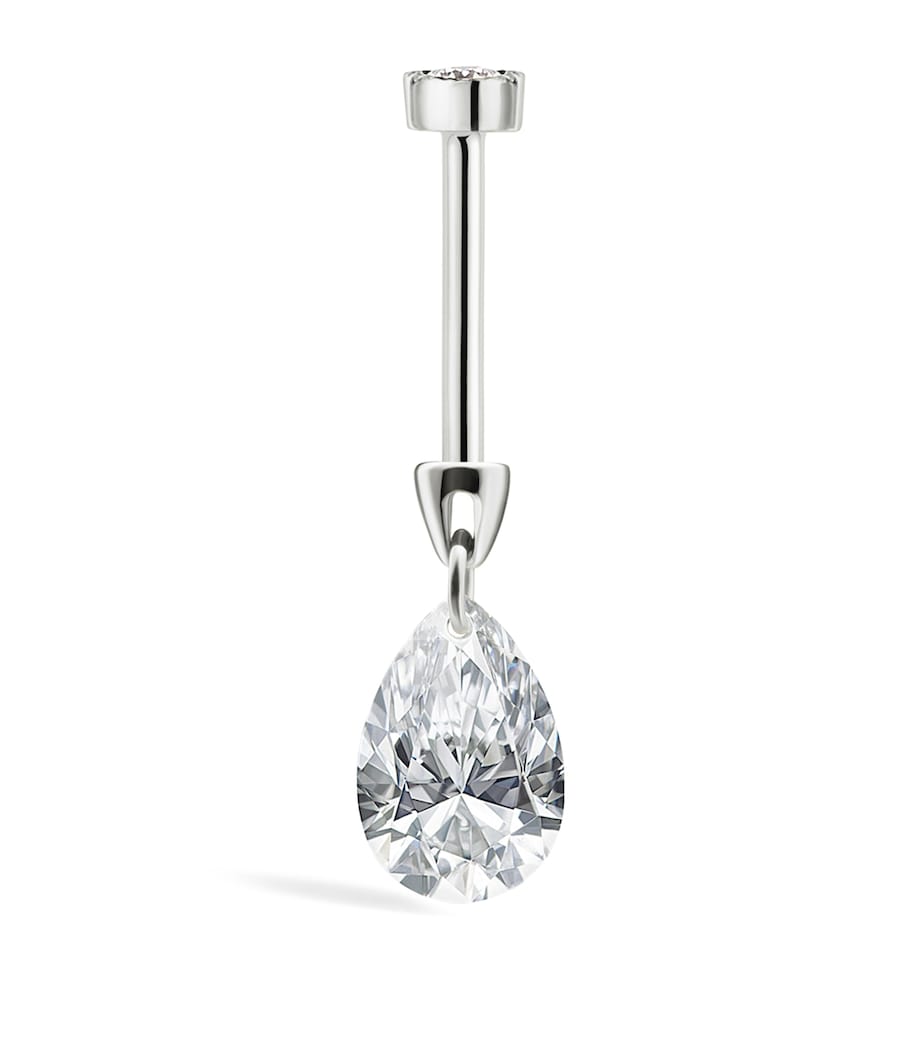 White Gold Floating Pear Diamond Charm Threaded Stud Earring (6mm) WHITE GOLD Image 5