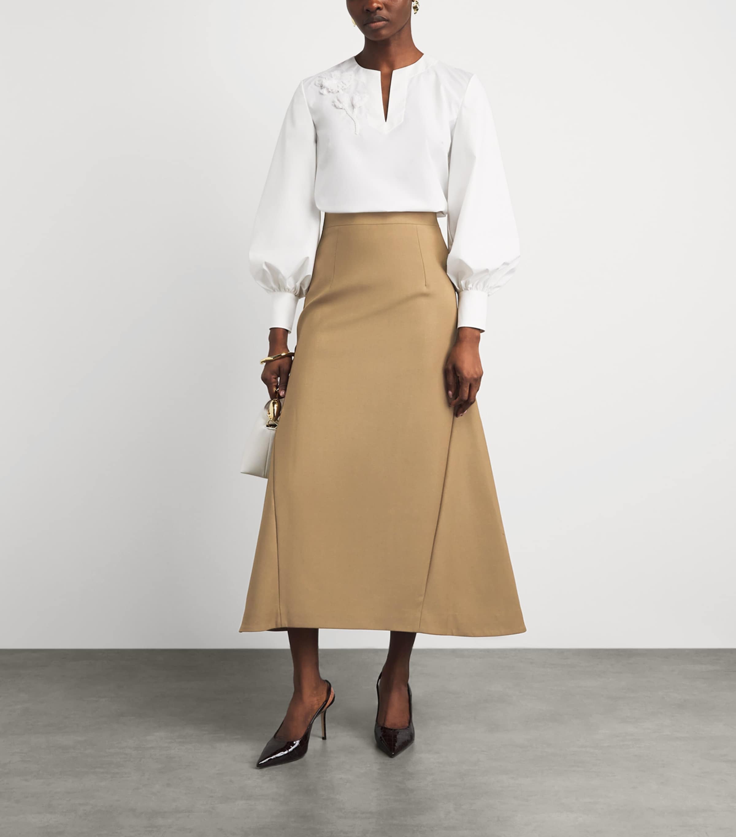 Huishan Zhang Womens Wool Vicky Midi Skirt Dark Camel Image 2