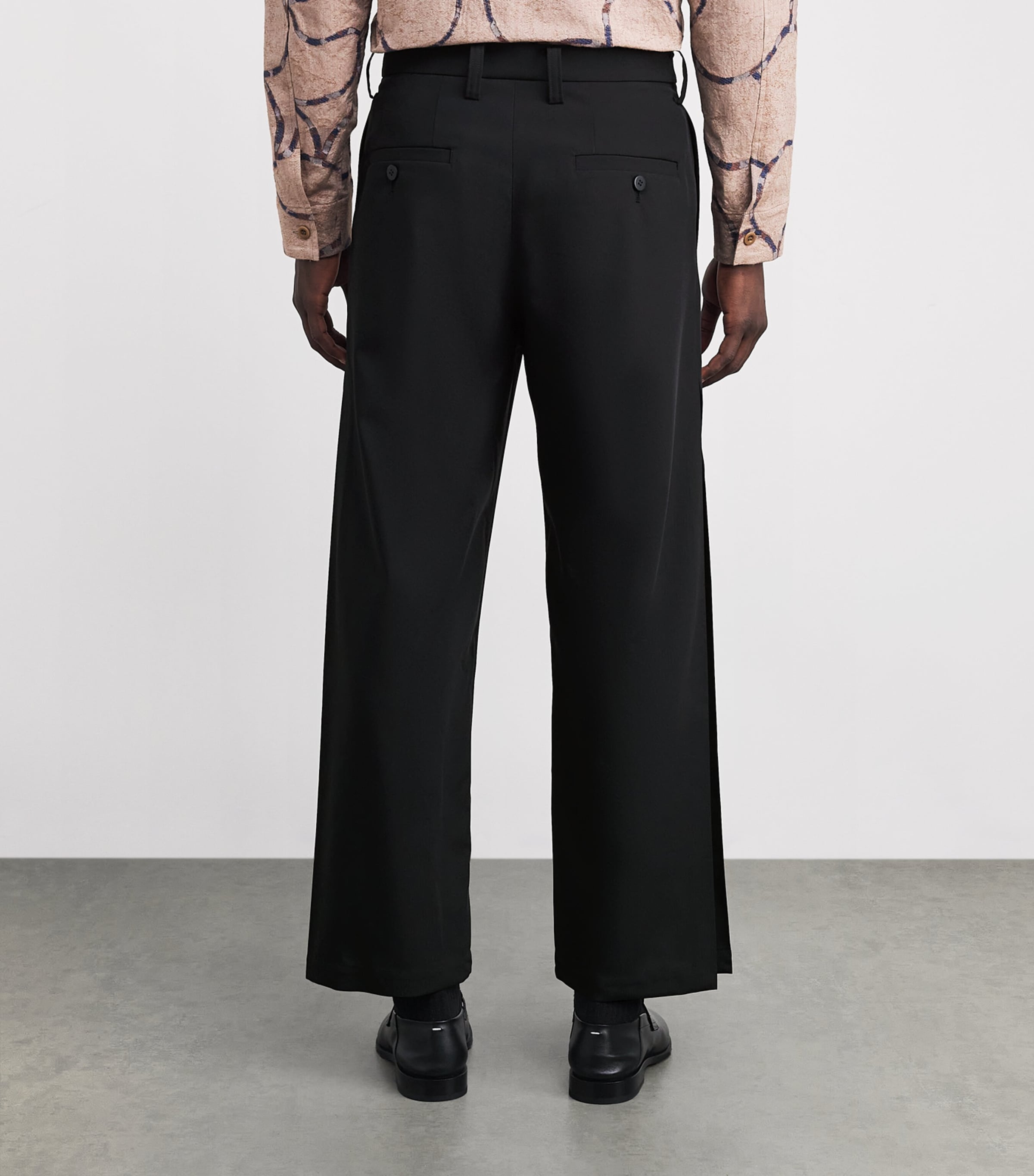 Pleated Wings Straight Trousers 15-BLACK Image 4