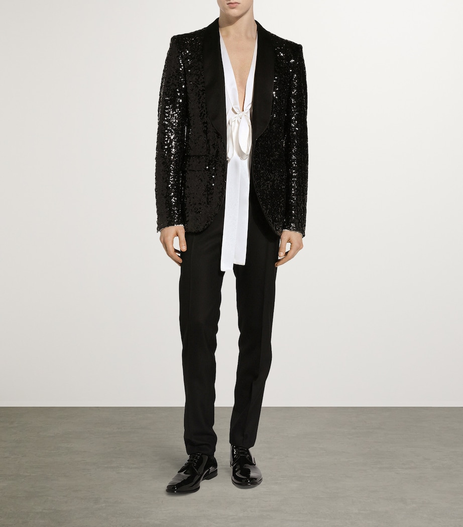 Dolce&Gabbana Mens Silk Pussybow Shirt Optical White Image 2