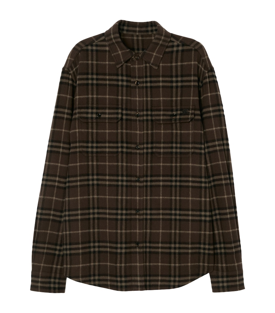 Burberry Mens Wool Check Flannel Shirt Sepia Brown Ip Check Image 1
