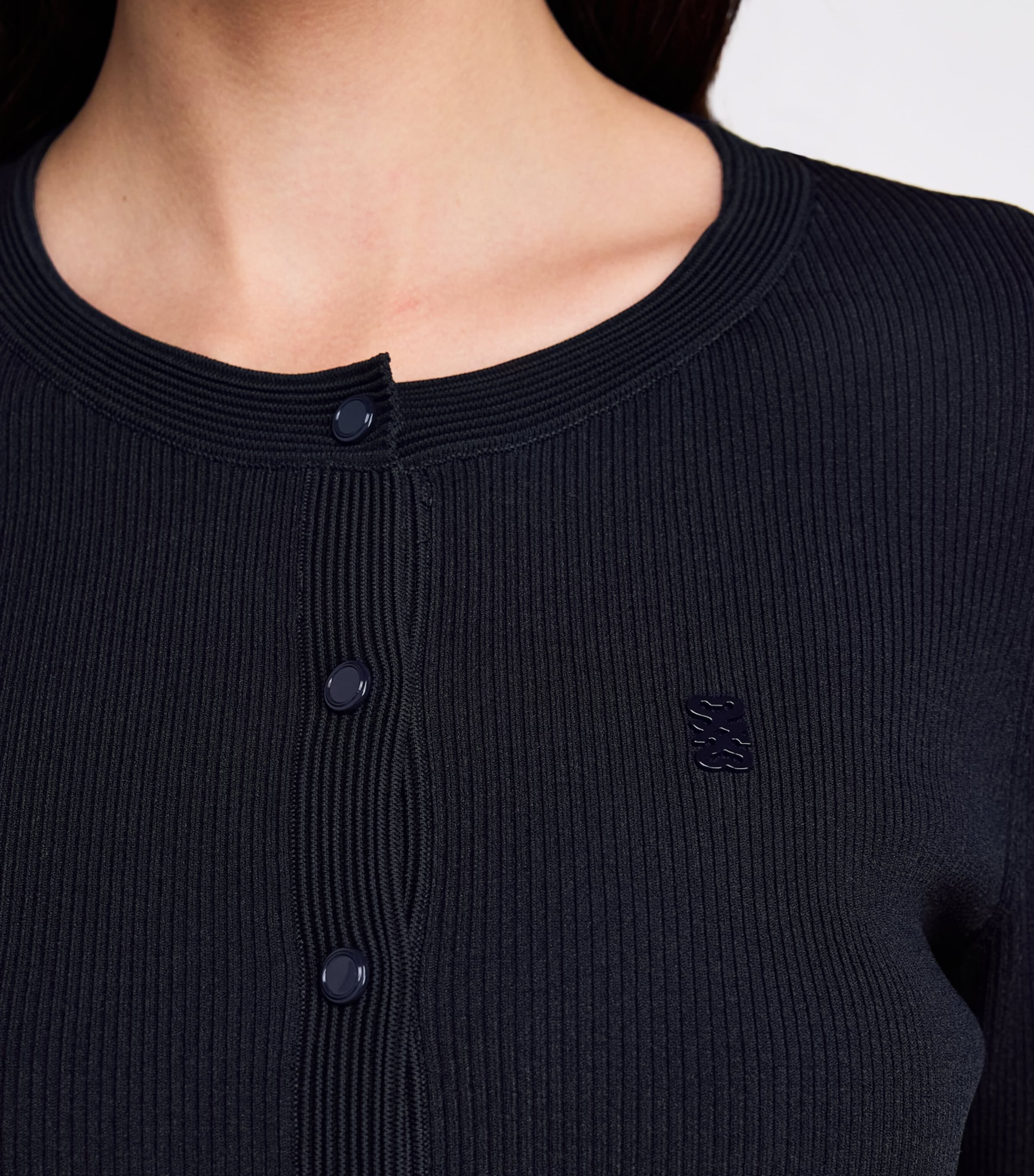 Rib-Knit Cropped Cardigan NAVY BLUE Image 6