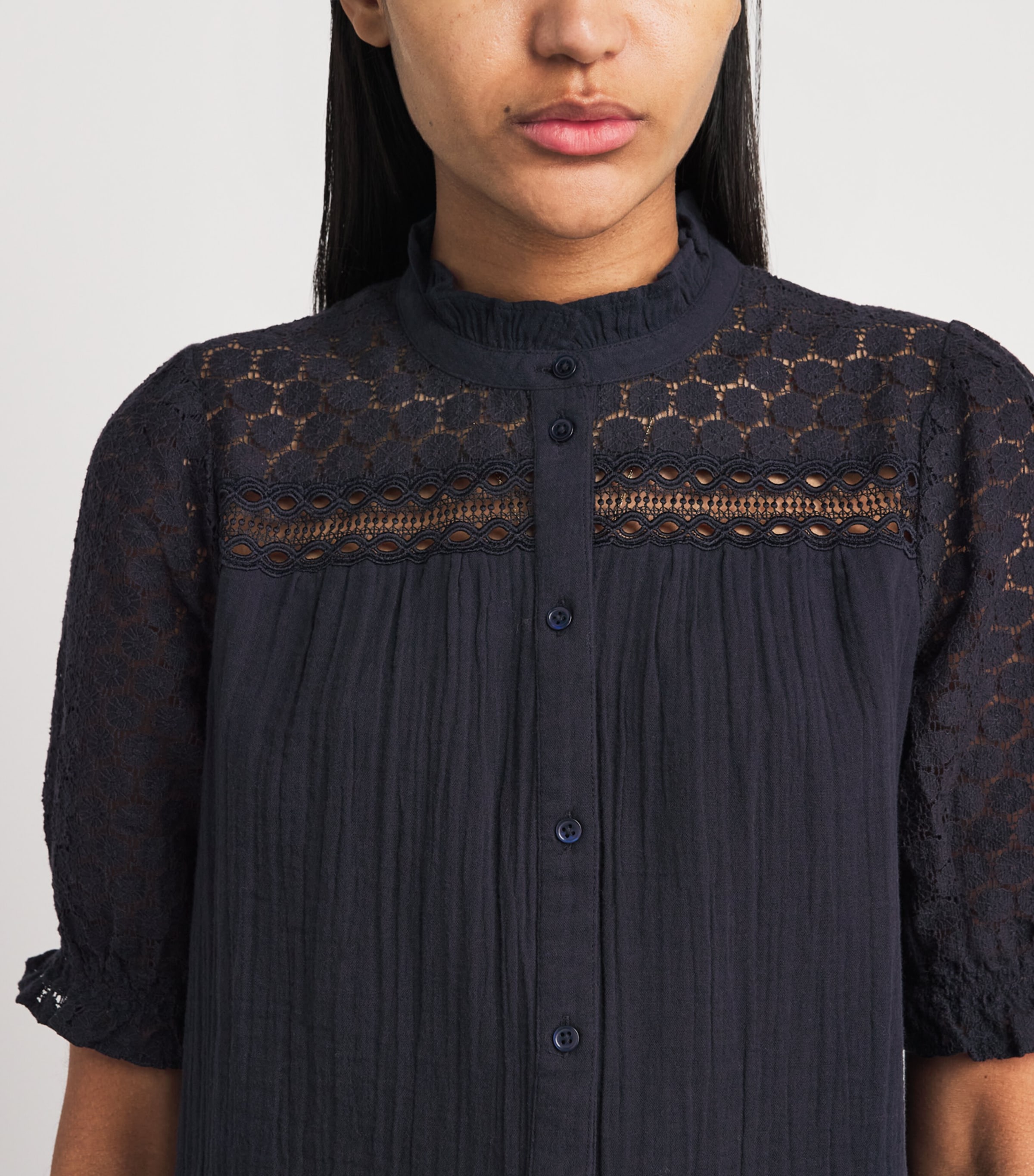 ME+EM Womens Cotton Cheesecloth Blouse Navy Image 3