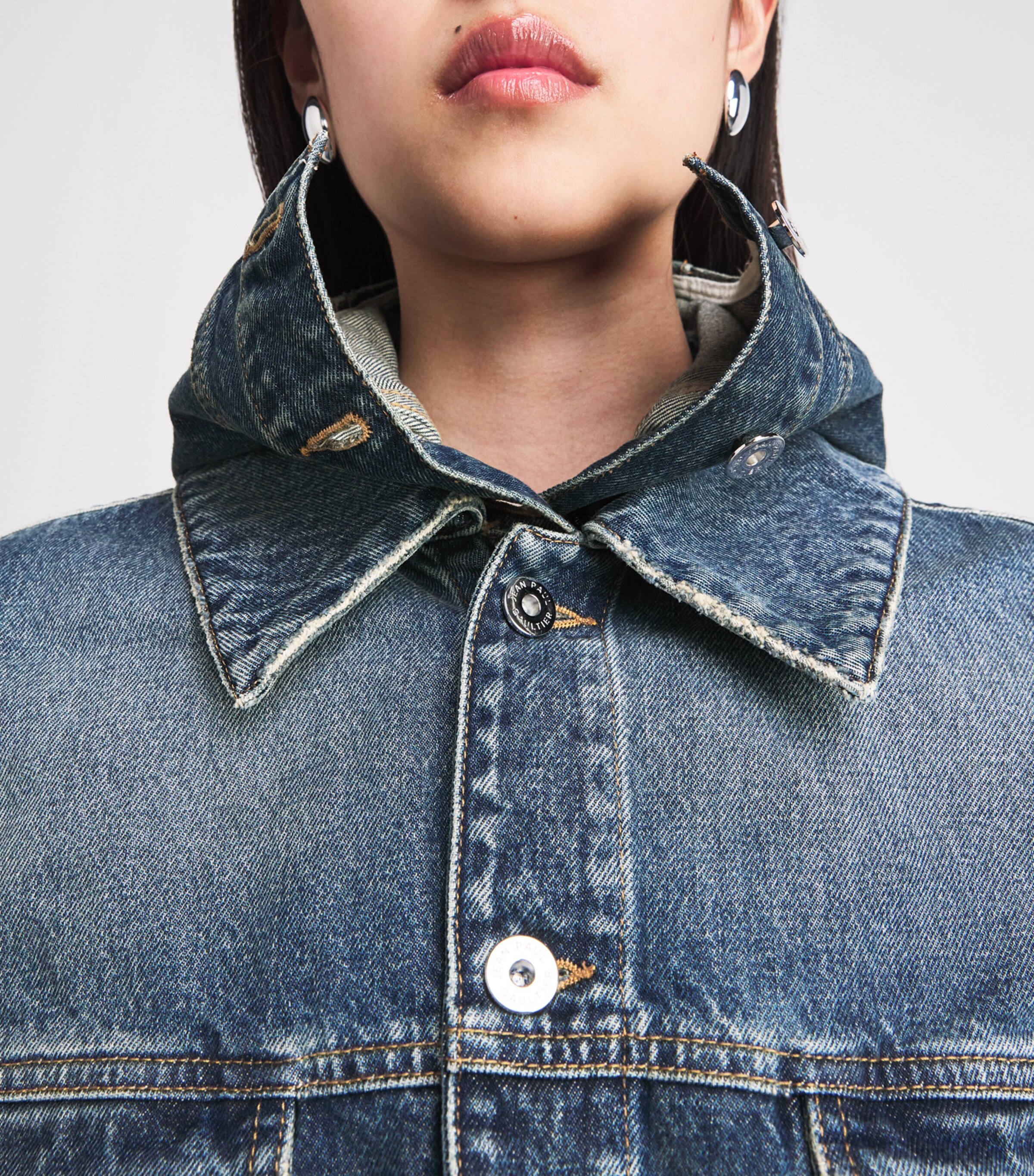 Jean Paul Gaultier Womens Hooded Double-Layer Denim Jacket Vintageblue Image 7