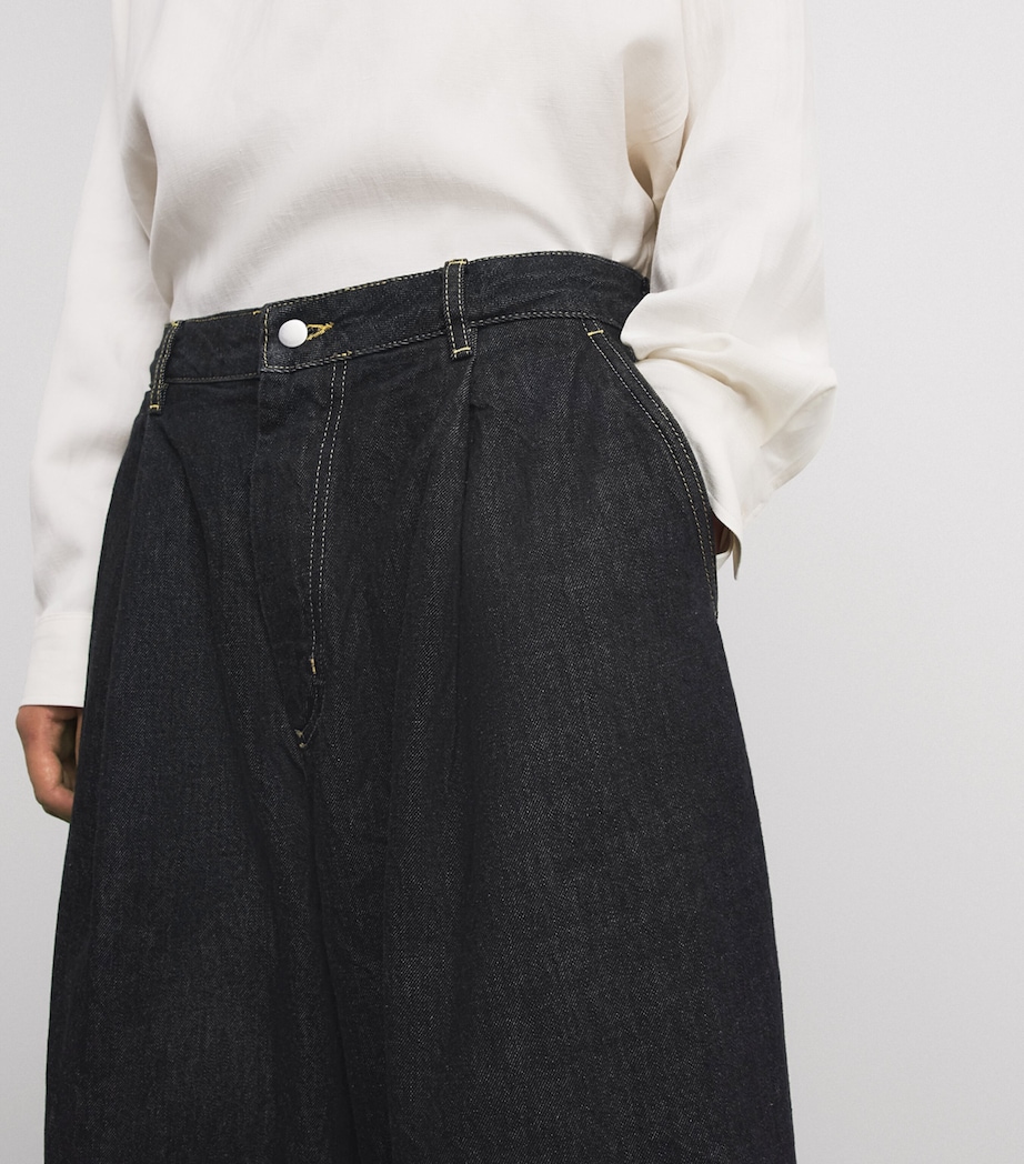 Studio Nicholson Mens Pleated Wide-Leg Jeans Black Image 3
