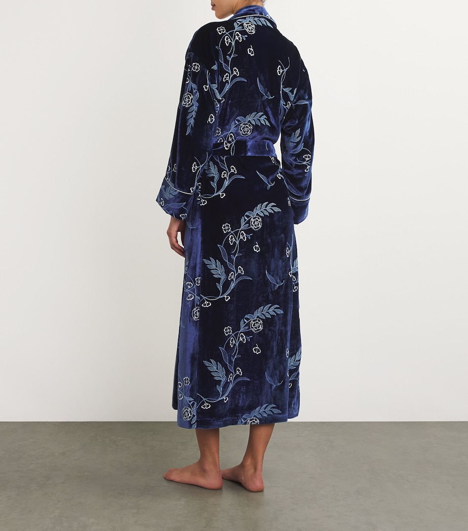 Velvet Embroidered Dahlia Robe ROYAL BLUE/NAVY Image 3