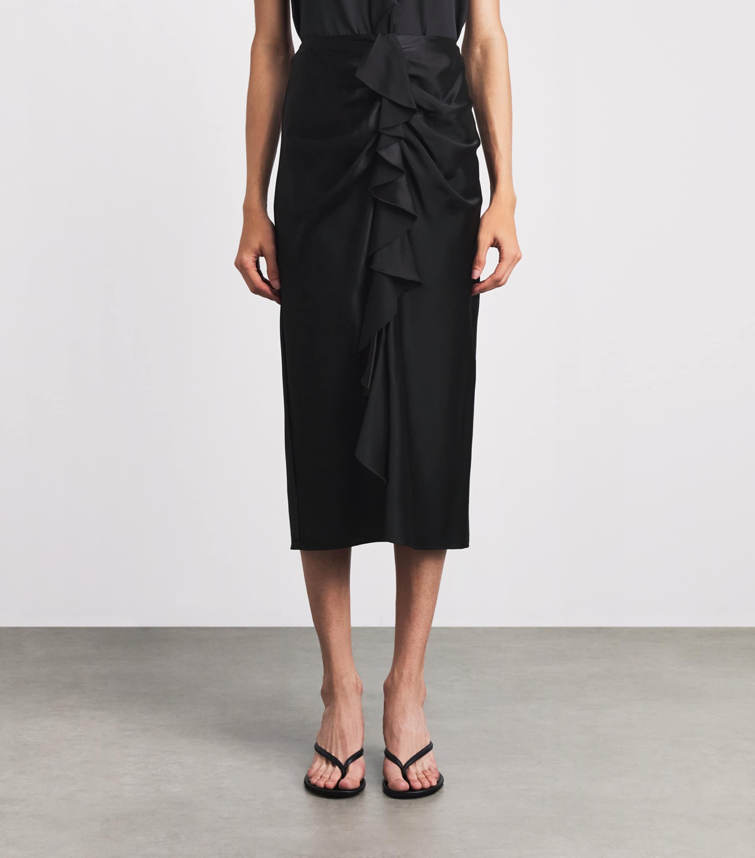 Cinq A Sept Womens Silk Cynthia Midi Skirt Black Image 4