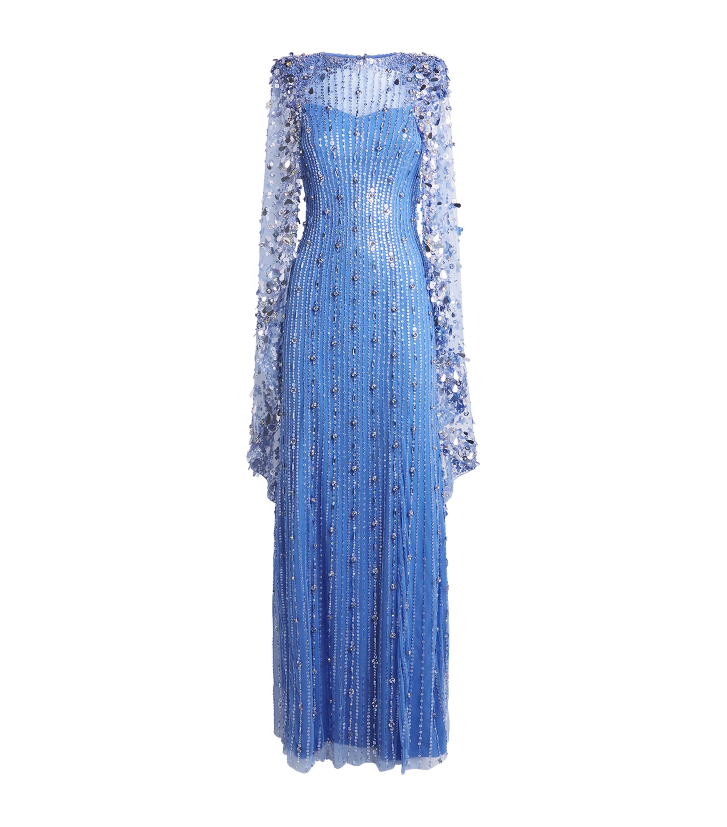 Jenny Packham Womens Embellished Blaize Cape Gown Cornflower Image 1