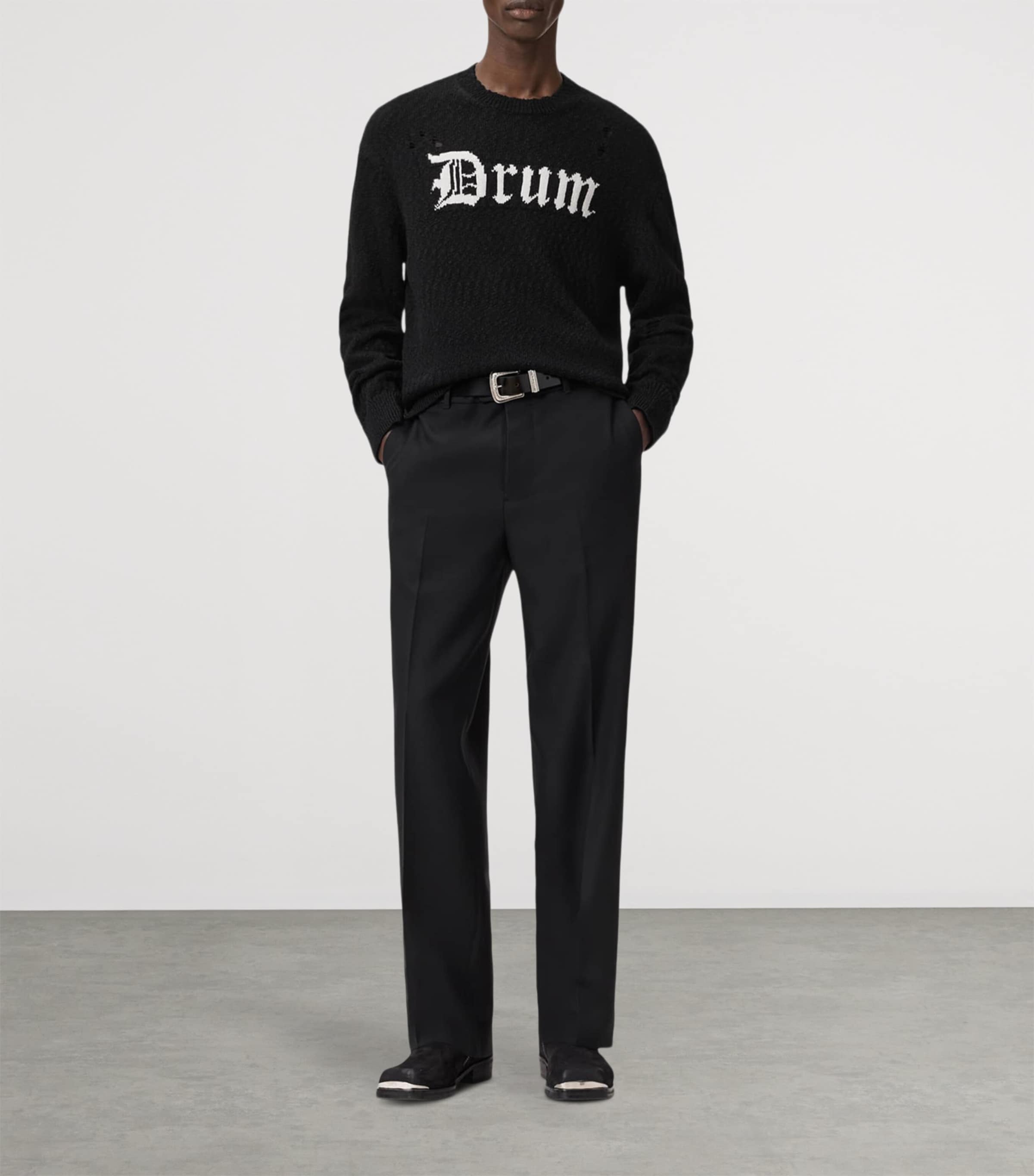 AllSaints Mens Cotton-Blend Drum Sweater Black/chalk White Image 2
