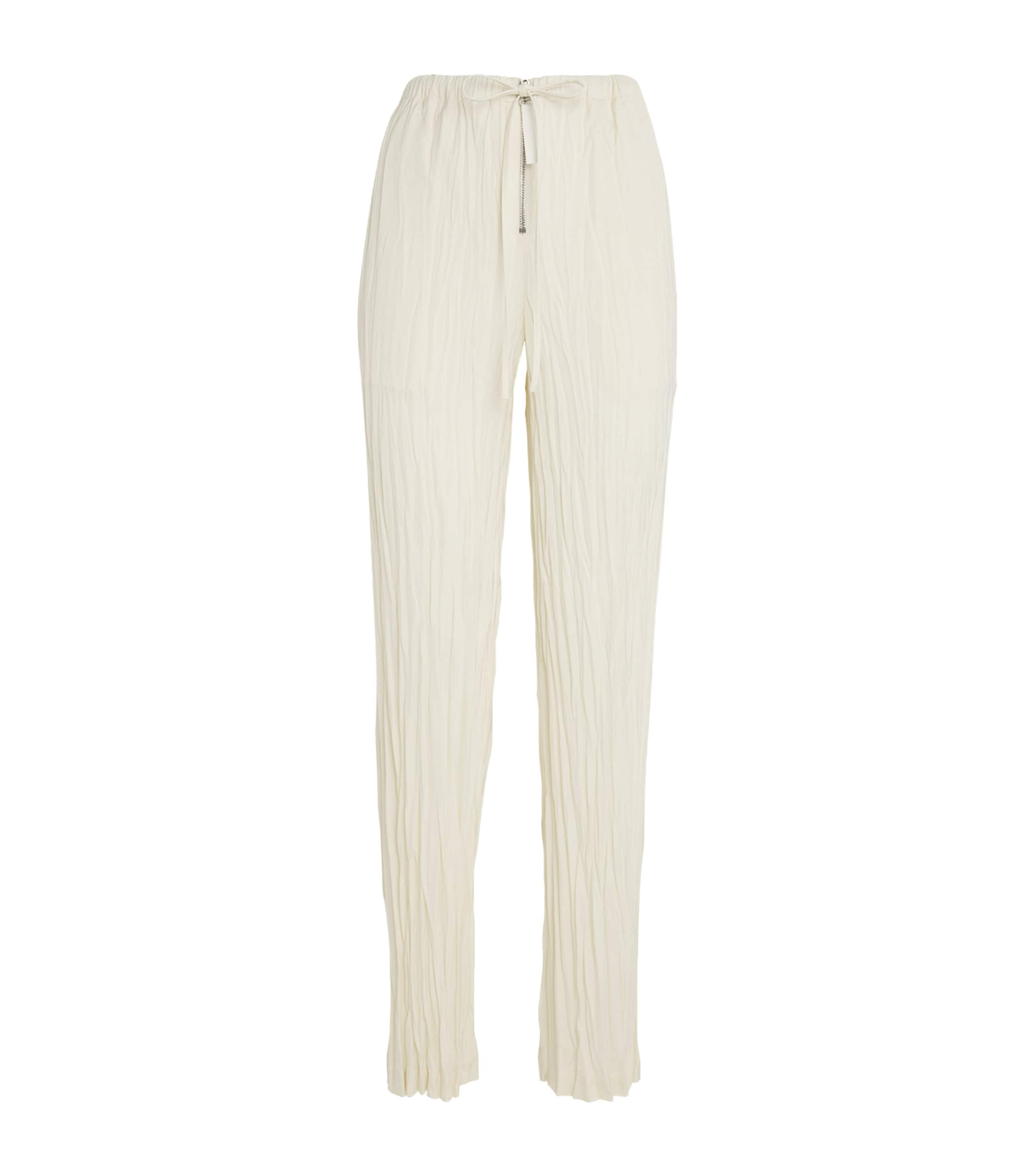 Helmut Lang Satin Crinkled Straight Trousers In Ivory