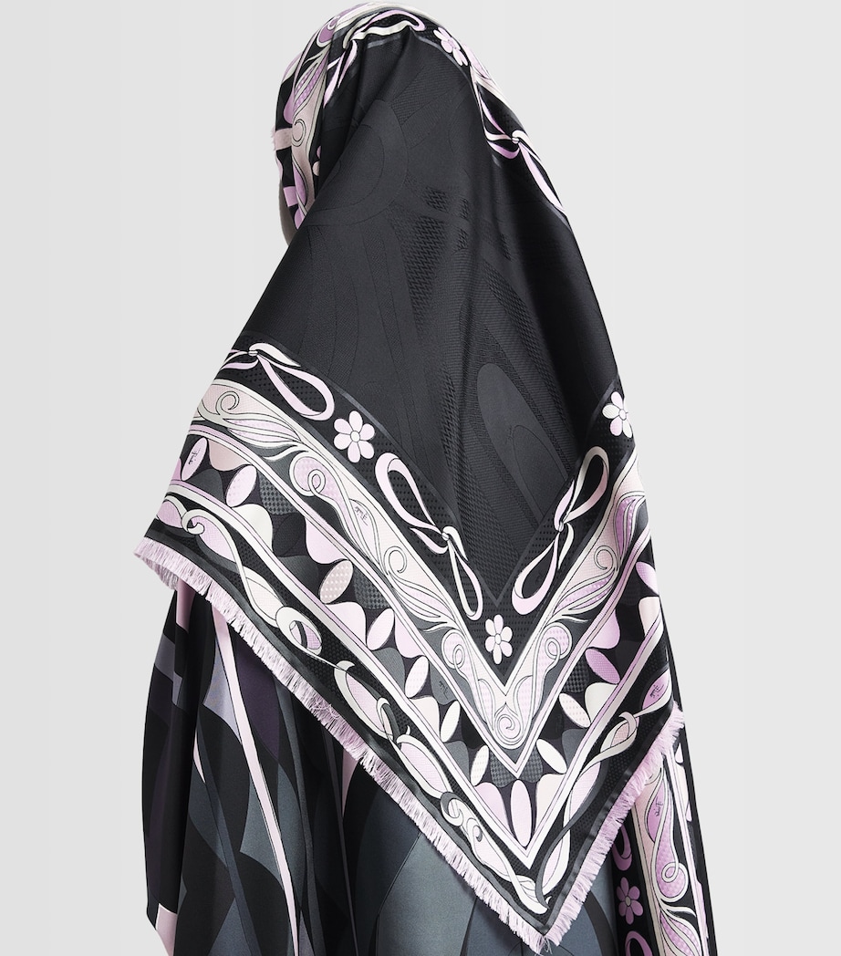 Silk Printed Hijab 1/BLACK PINK Image 3