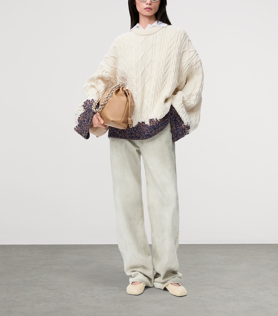 Wool Cable-Knit Contrast Sweater ECRU/BROWN Image 2