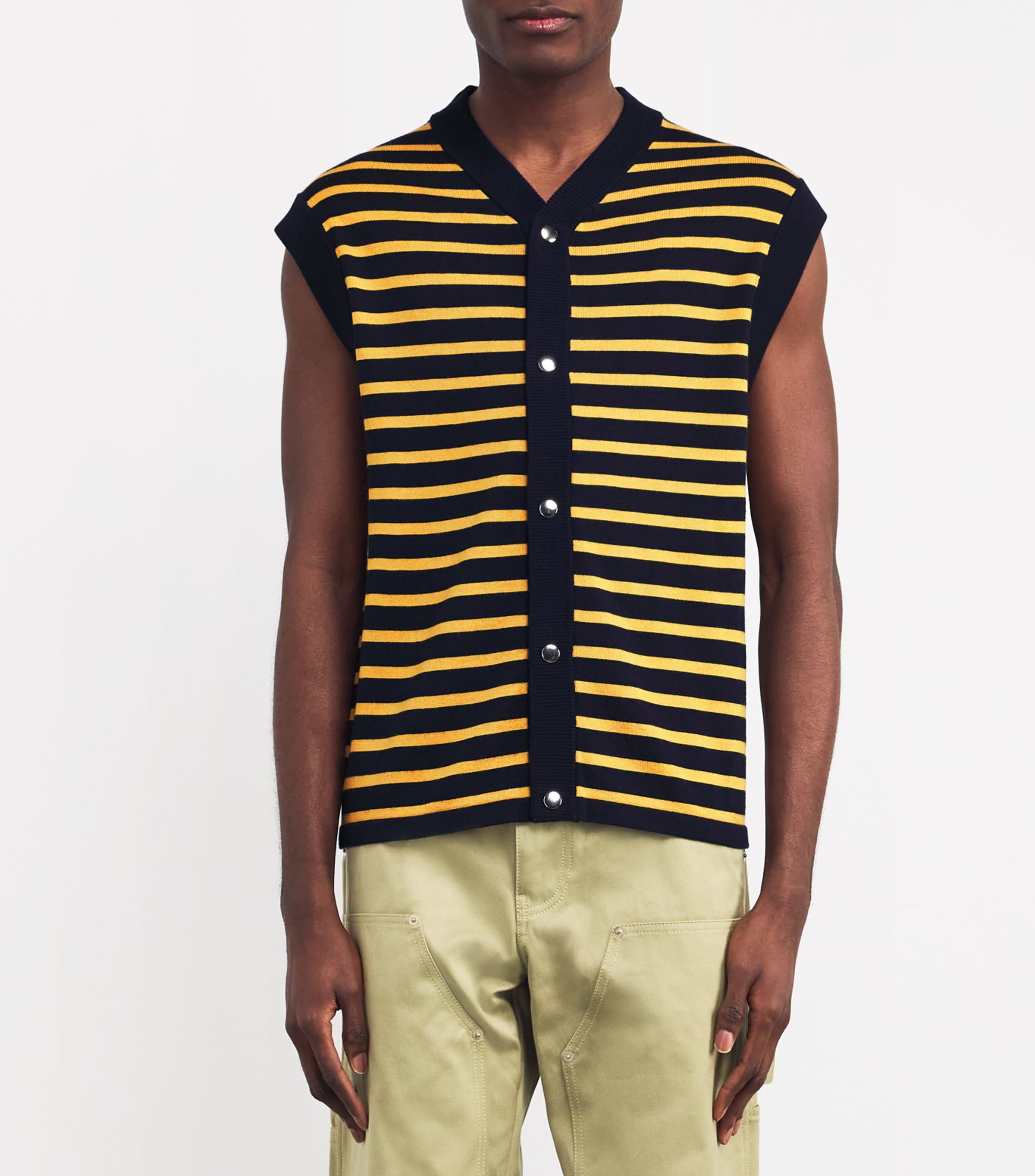 Wales Bonner Mens Wool Kamau Sleeveless Cardigan Navy / Orange Image 3