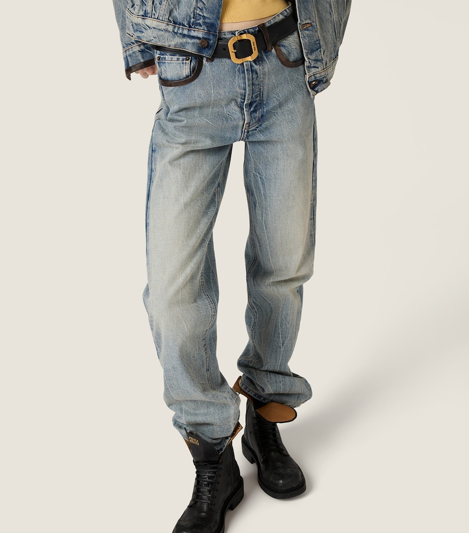 Leather Trim Jeans F0076 Image 4