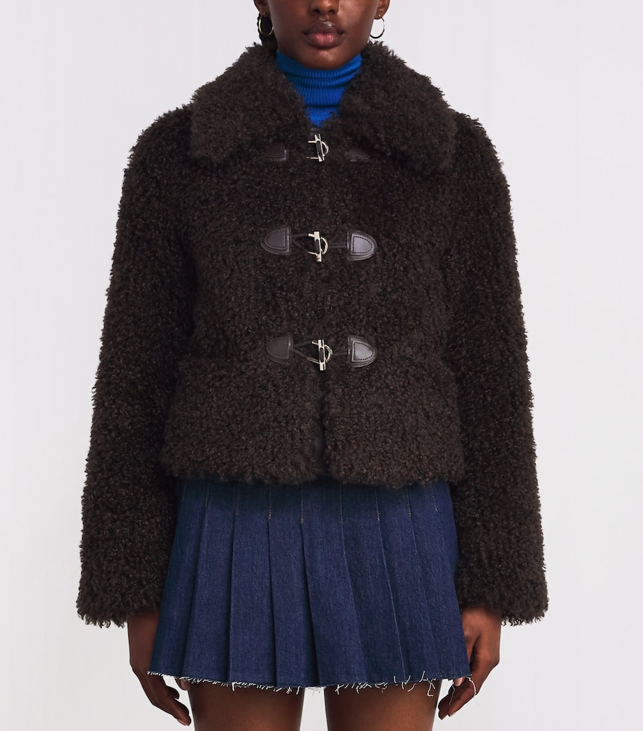 Faux Shearling Bomber Jacket DARK BROWN Image 3