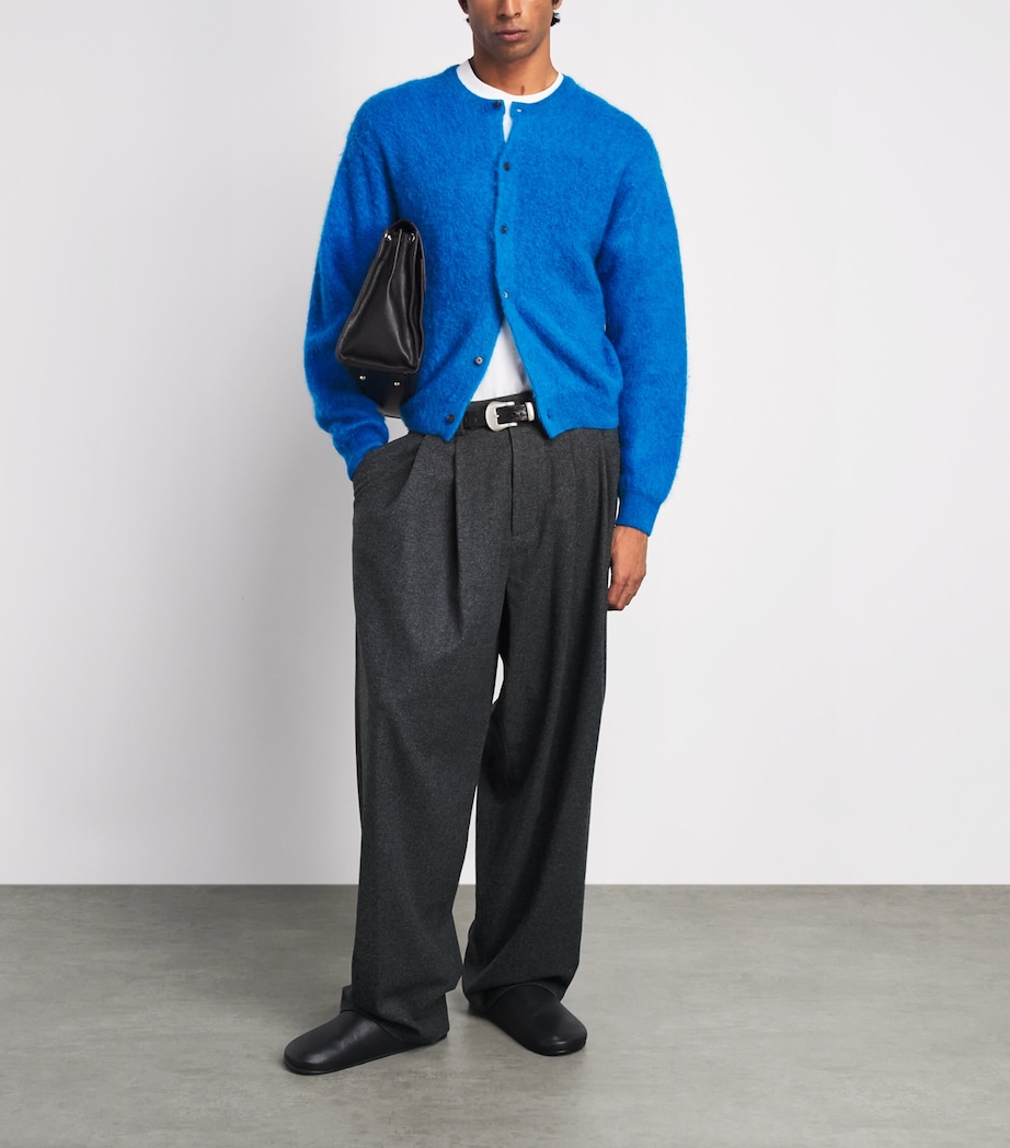 System Mens Wool-Blend Double-Pleated Trousers Black Grey Image 2