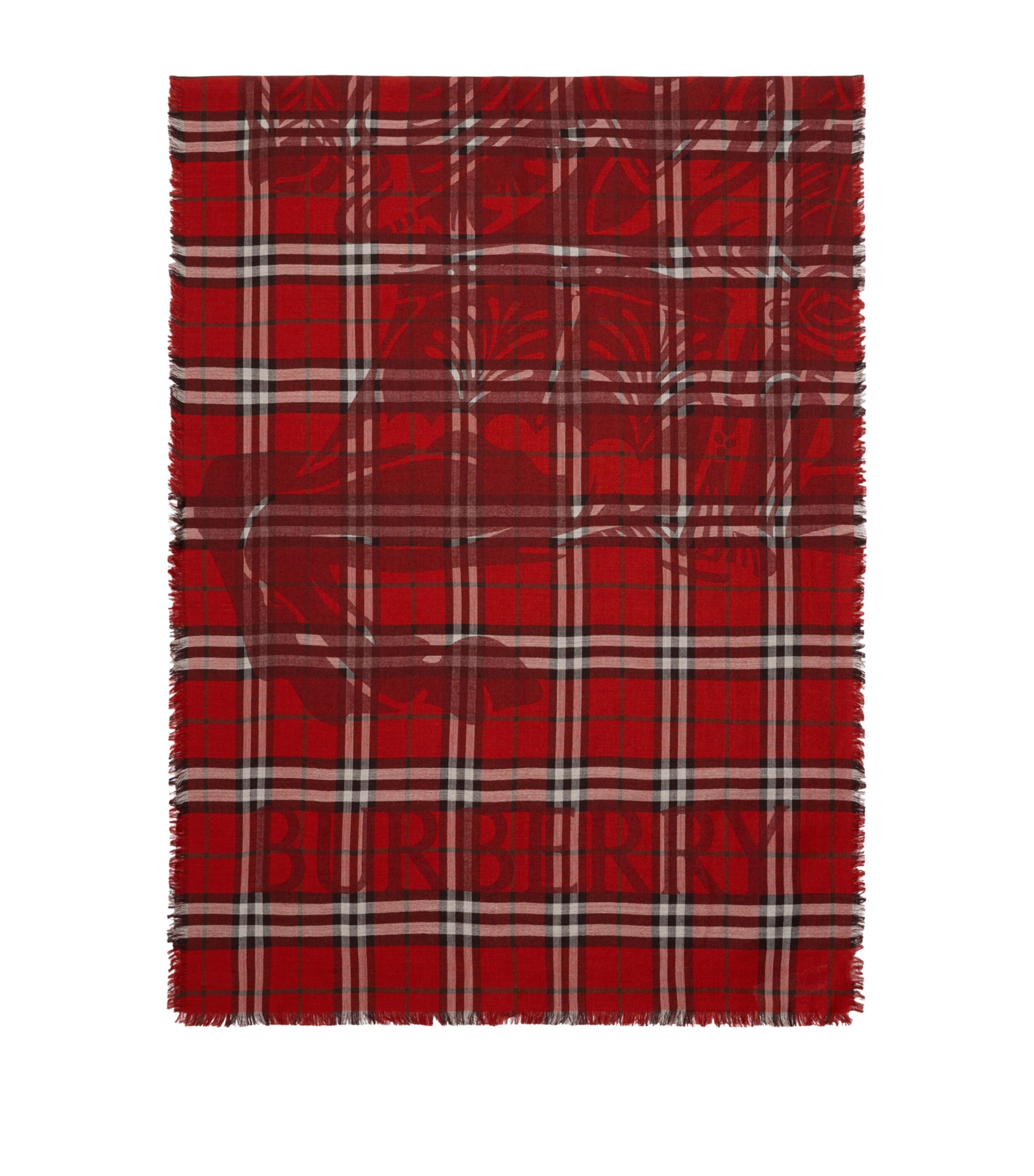 Wool-Silk Wide EKD Check Scarf POST RED Image 1