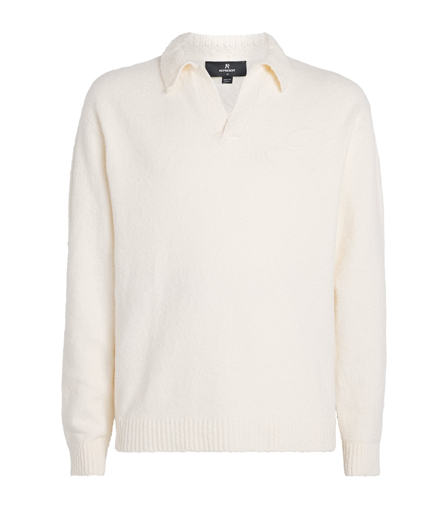 Cotton-Blend Bouclé Polo Sweater AGED WHITE Image 1