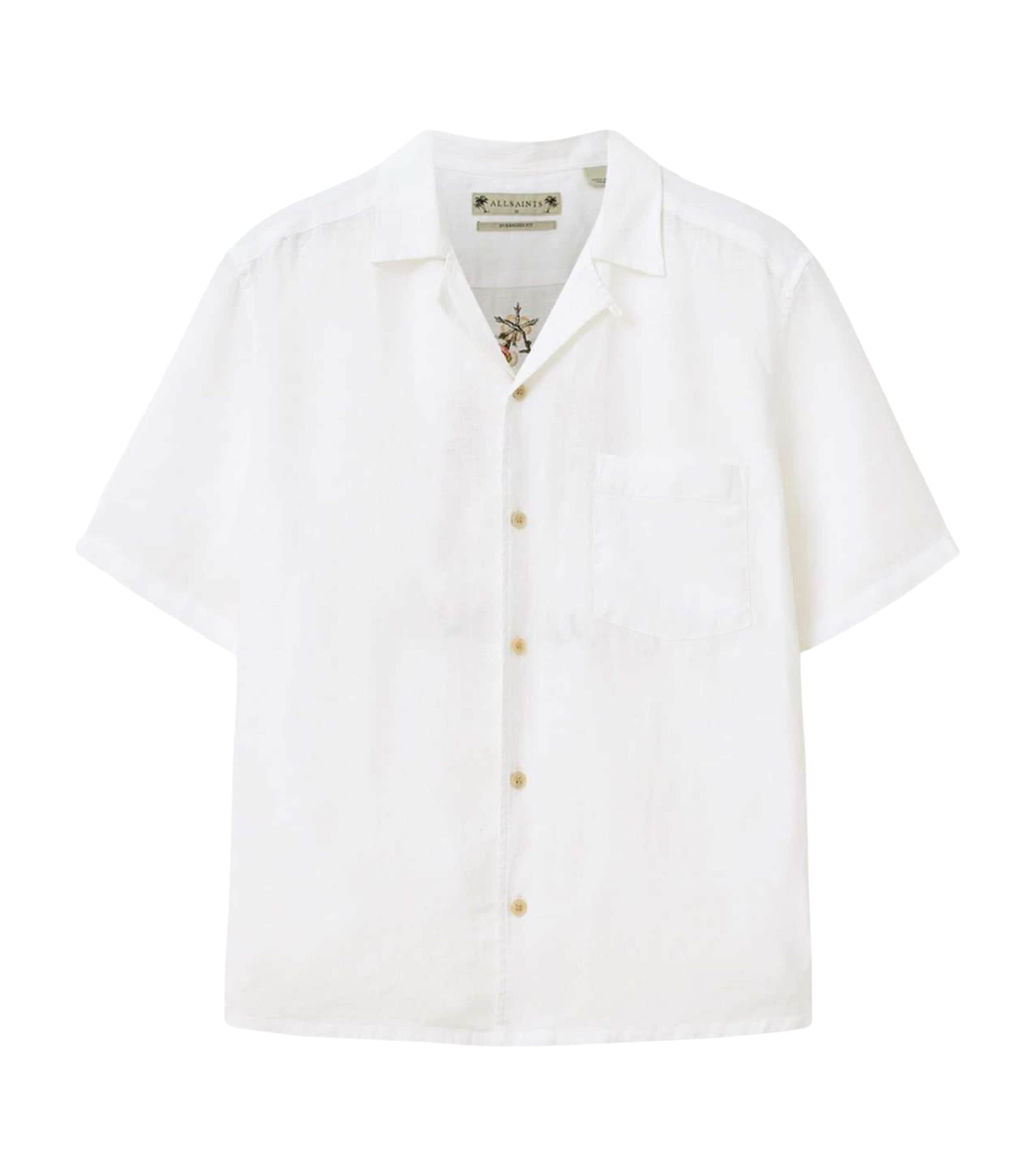 AllSaints Mens Linen Embroidered Tri Shirt Ecru Image 1