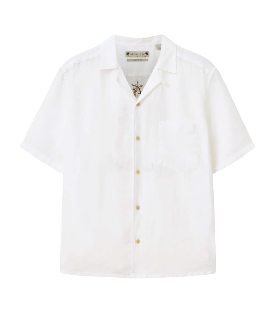 AllSaints Mens Linen Embroidered Tri Shirt Ecru Image 1
