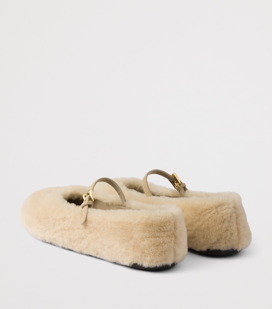 Prada Shearling Ballet Flats Neutral Image 4
