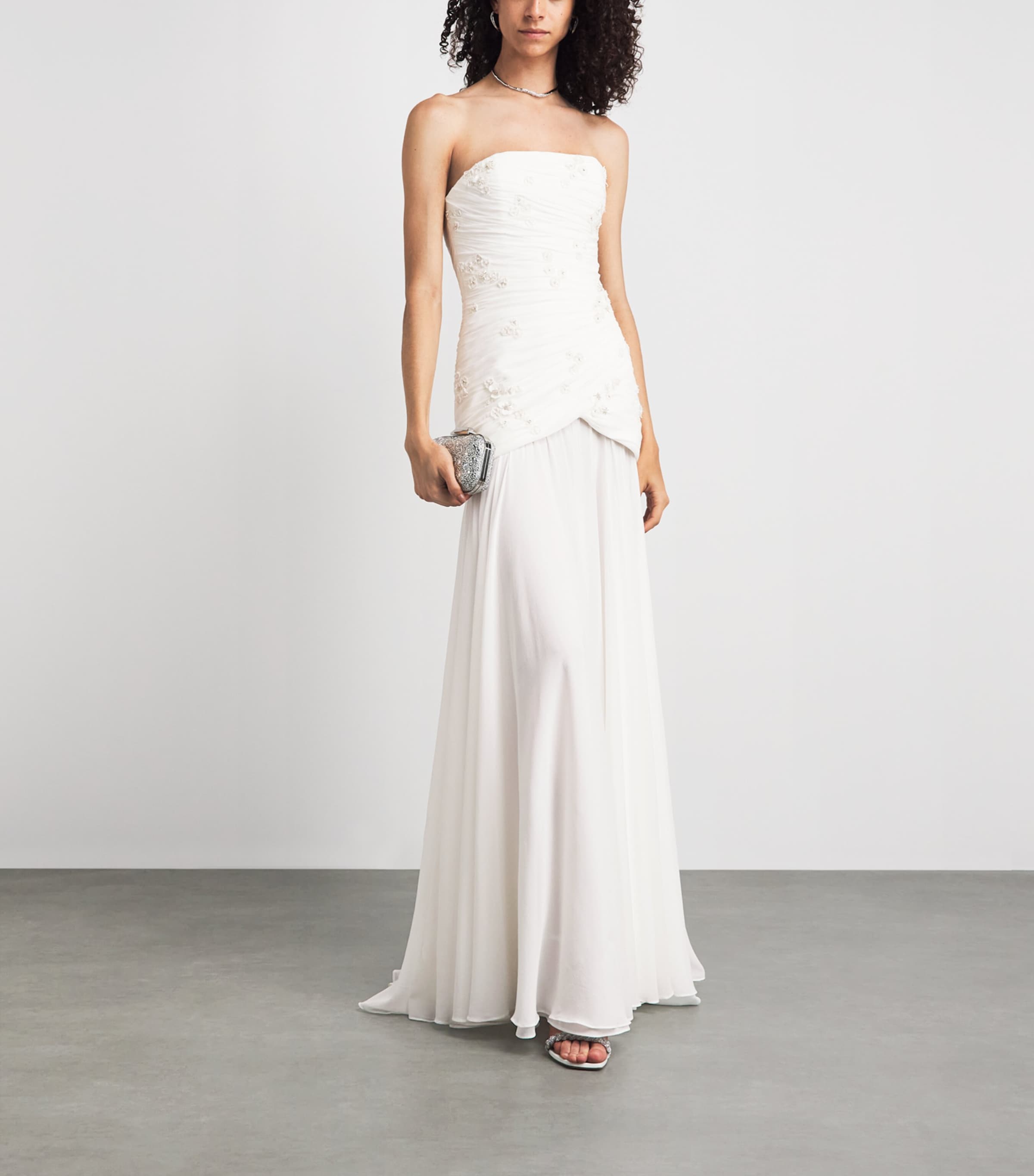 Sandra Mansour Womens Embellished Strapless Gown Ofw White Image 2