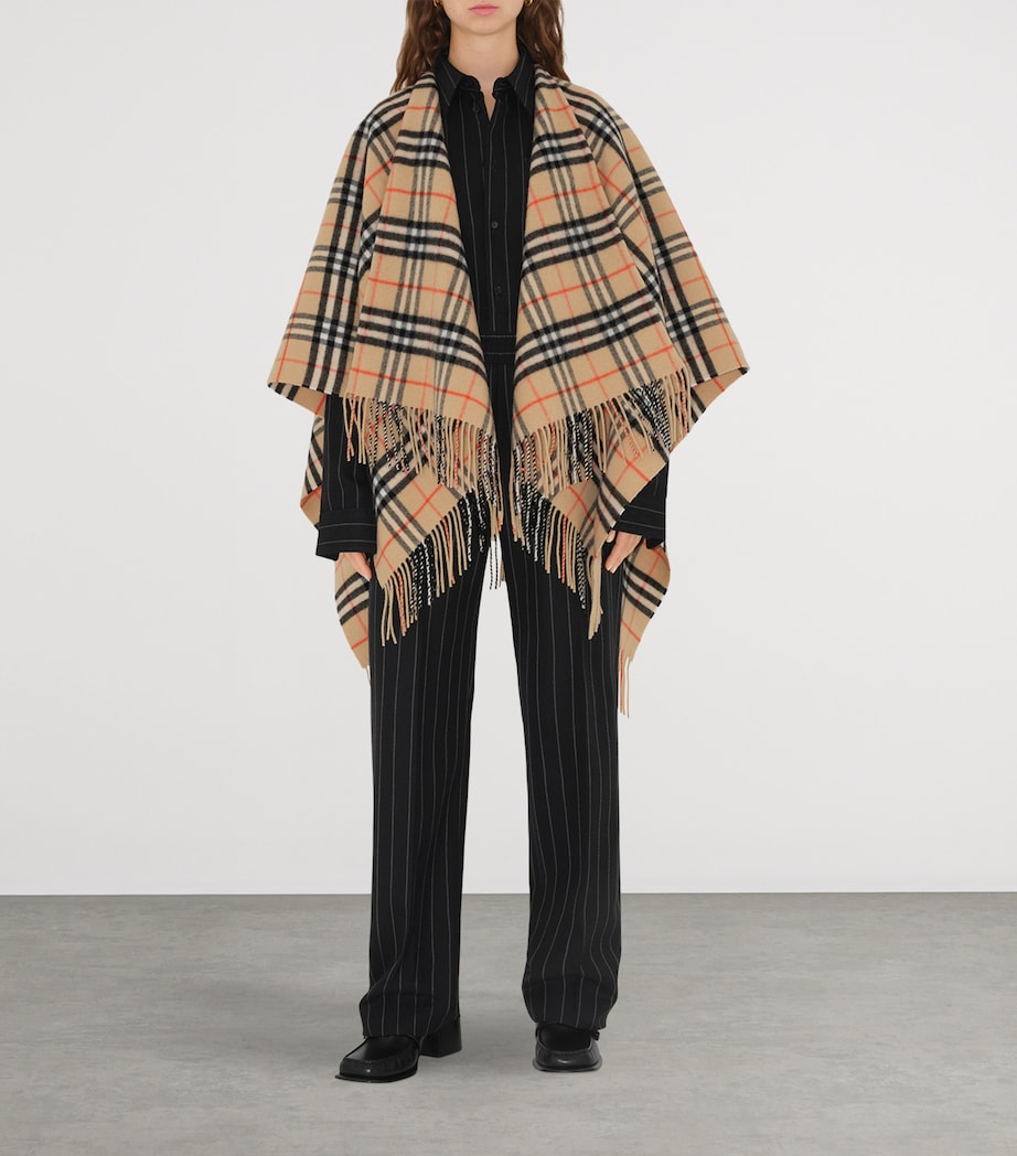 Wool-Cashmere Check Cape SAND Image 5