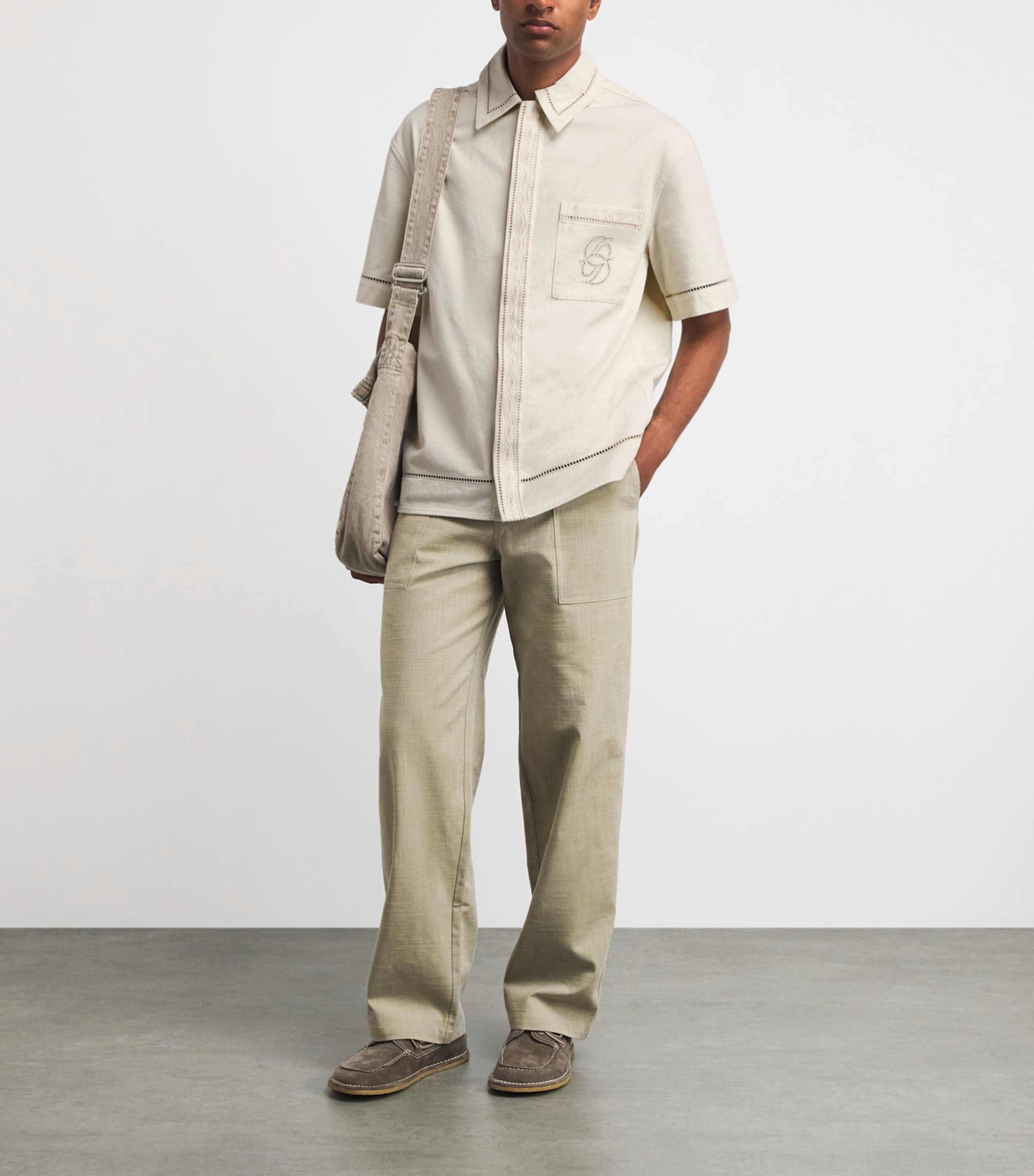 Drôle De Monsieur Mens Cotton Embroidered Short-Sleeve Shirt Ow / Off White Image 2
