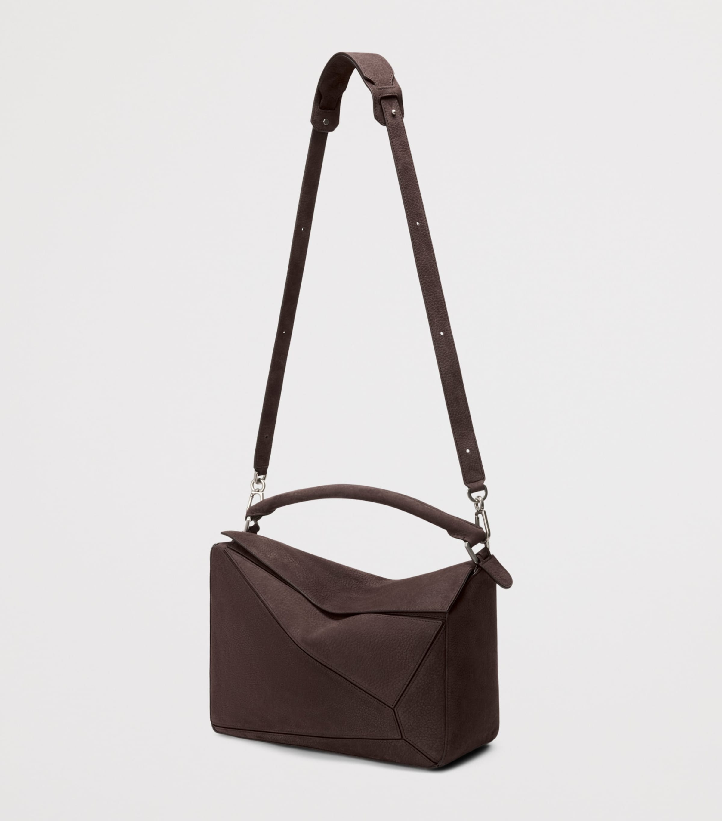Large Suede Puzzle Top-Handle Bag DARK CHESTNUT Image 6