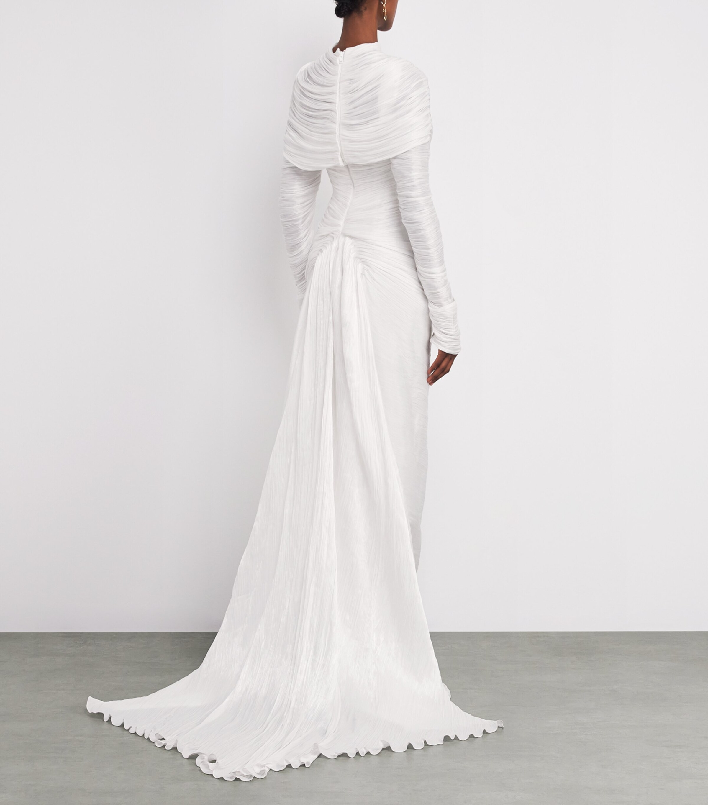 Pleated High-Neck Gown OFF-WHITE Image 3