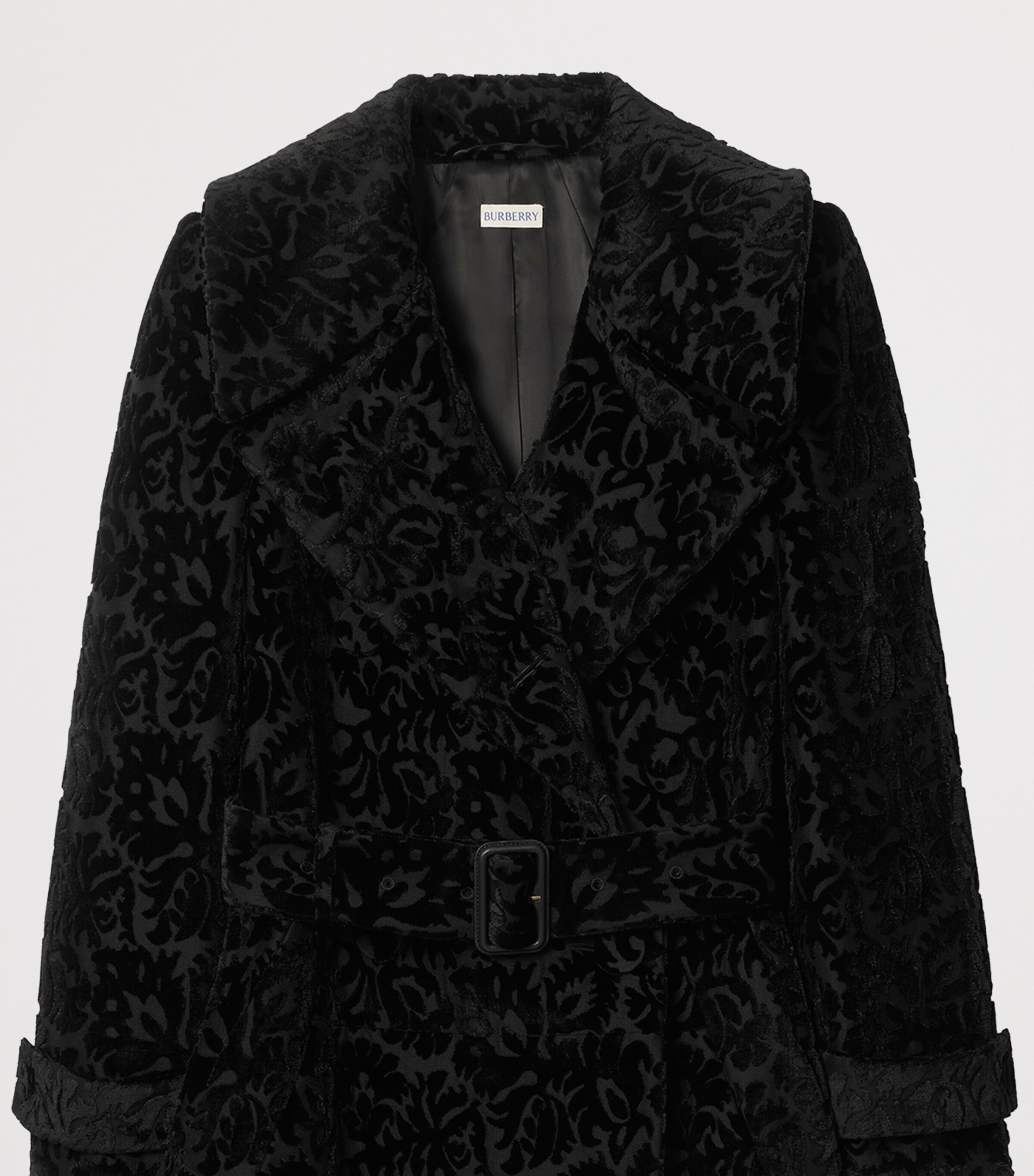 Burberry Womens Silk-Blend Velvet Tailored Coat Black Ip Pattern Image 6