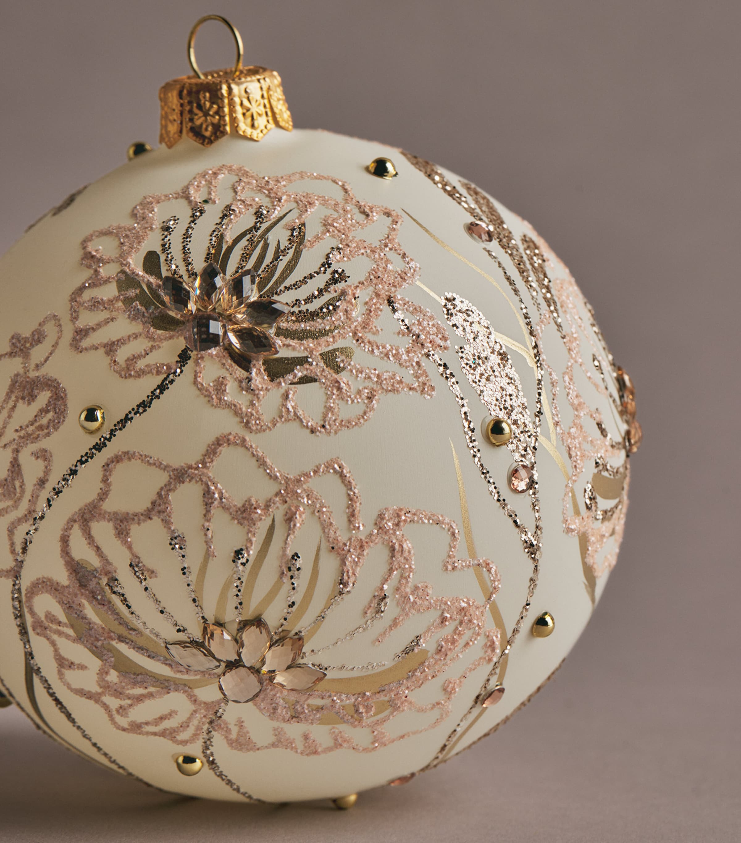 Harrods Glitter Flower Bauble Creamy Egg Shell Image 2