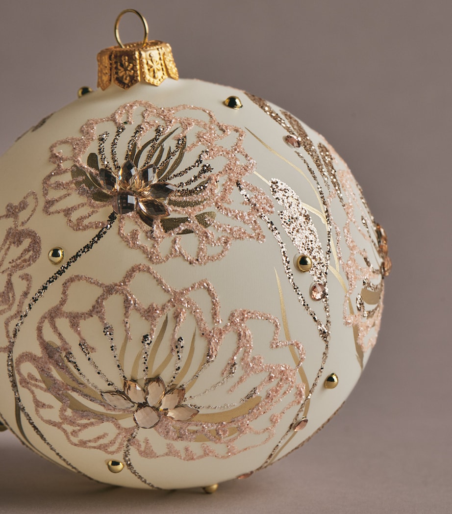 Harrods Glitter Flower Bauble Creamy Egg Shell Image 2