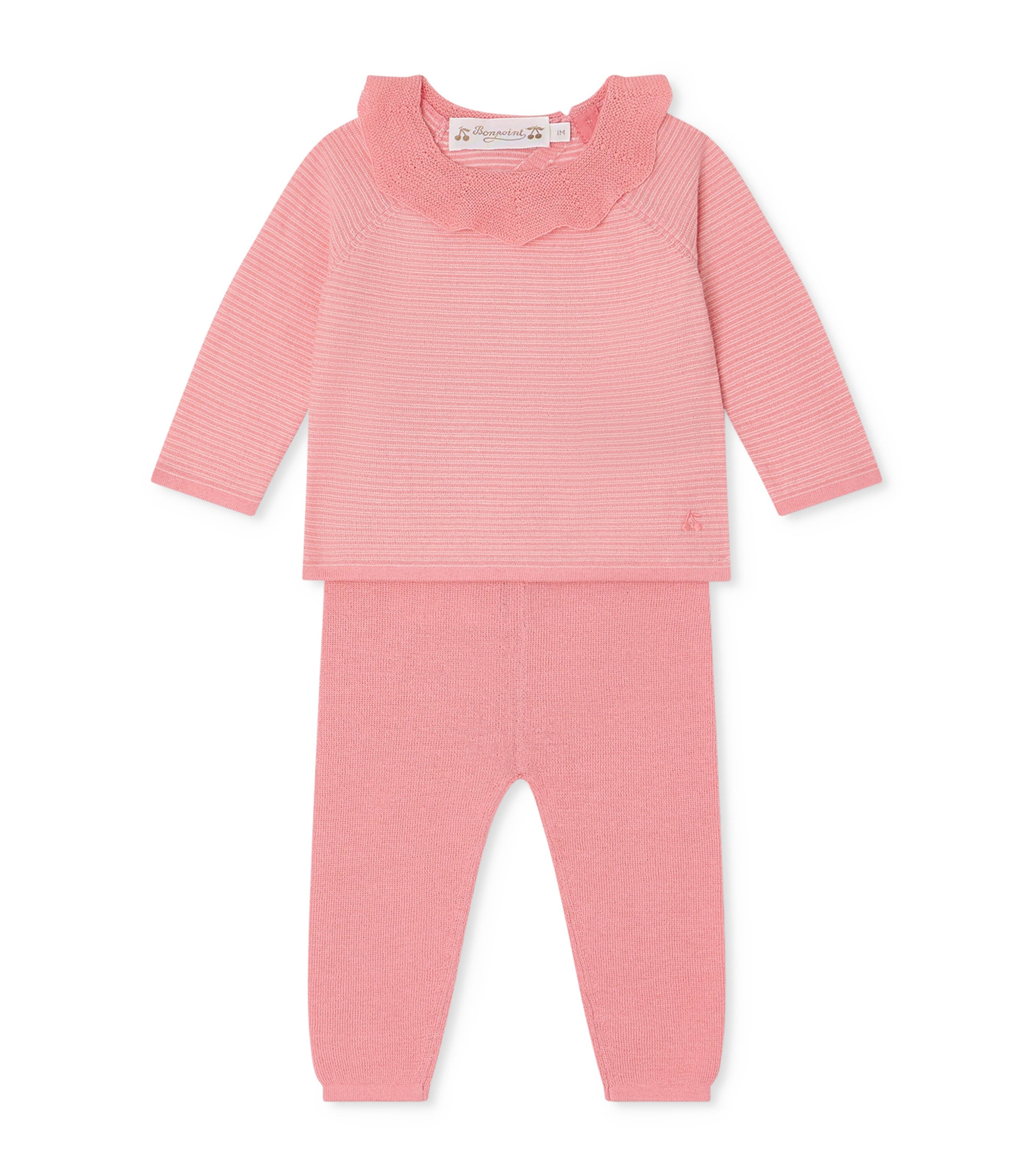 Bonpoint Cotton Anisa Sweater and Trousers Set (1-18 Months) Rayures Rose Bonbon Image 1