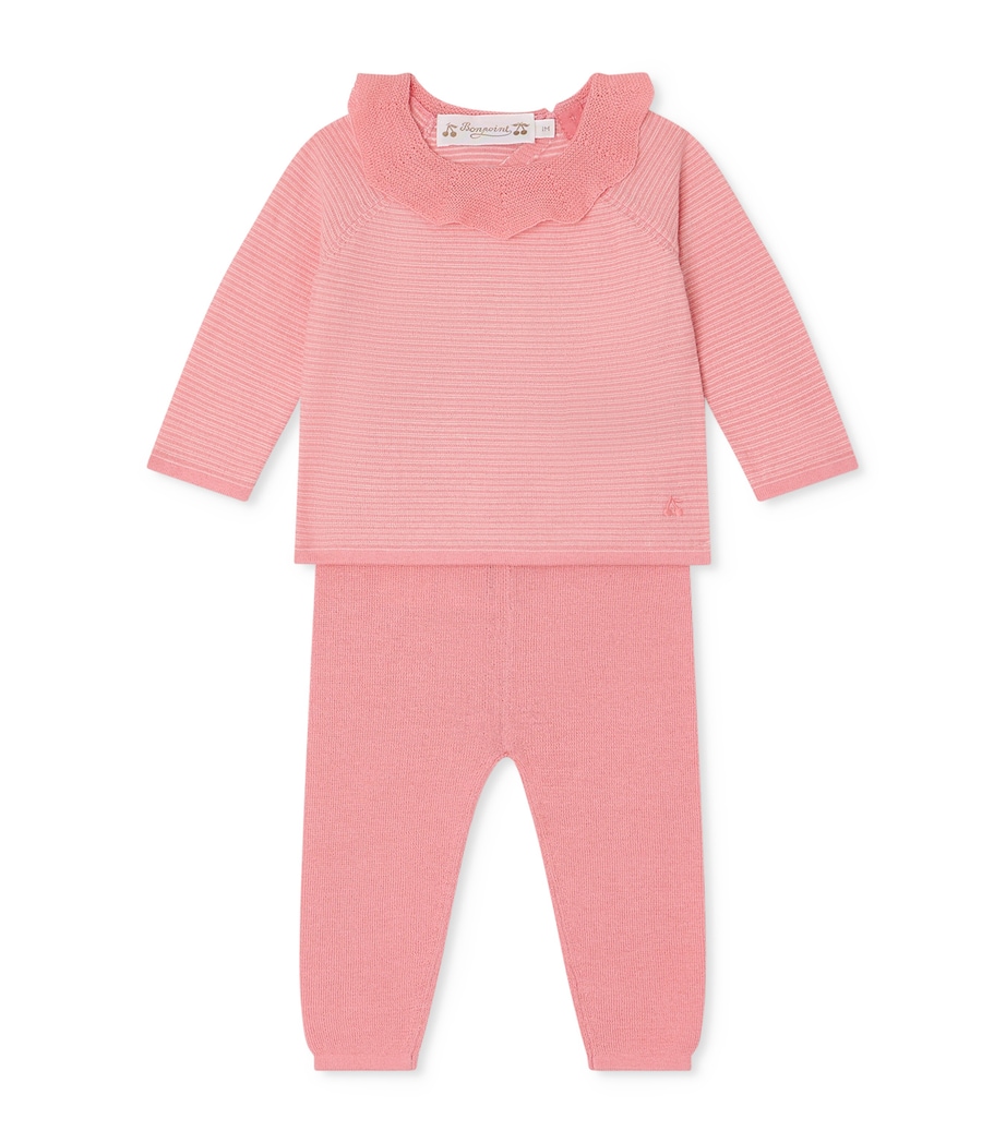 Bonpoint Cotton Anisa Sweater and Trousers Set (1-18 Months) Rayures Rose Bonbon Image 1