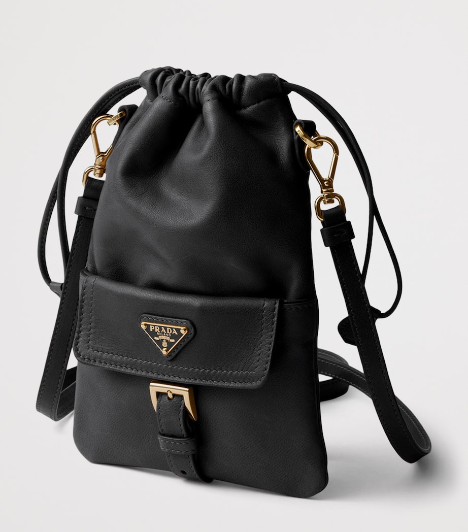 Prada Nappa Leather Drawstring Pouch Black Image 2